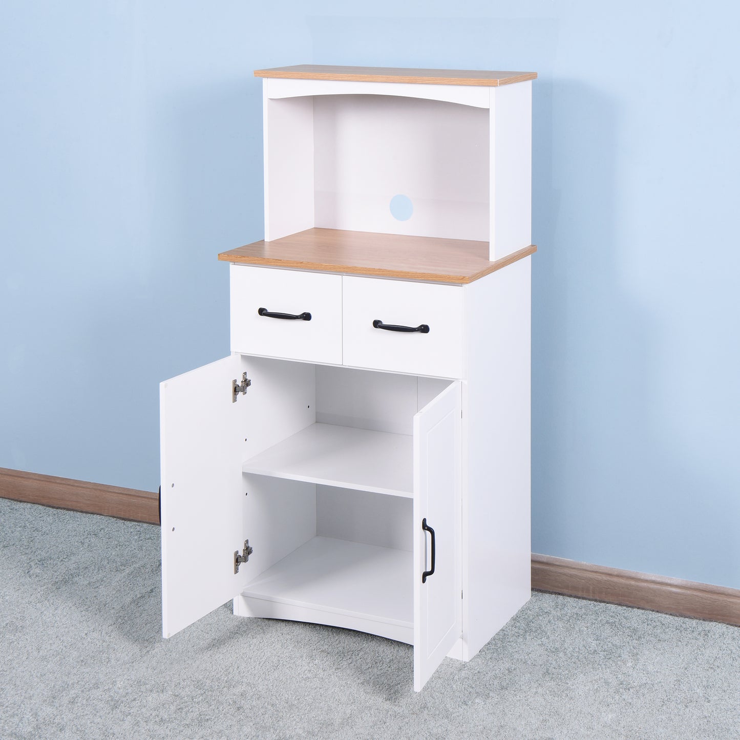 Wooden Kitchen Pantry Storage Microwave Cabinet with Storage Drawer- White_7