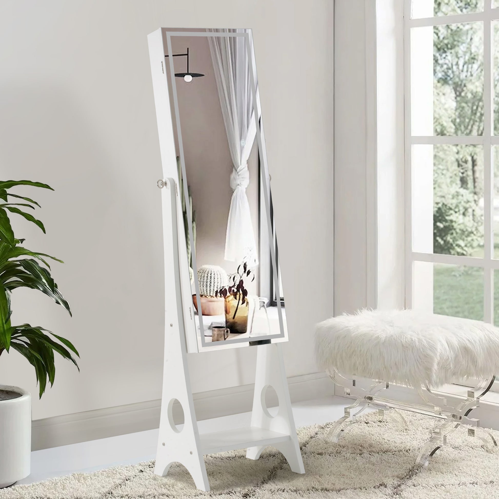 Fashion Simple Jewelry Storage Mirror Cabinet With LED Lights- White_28