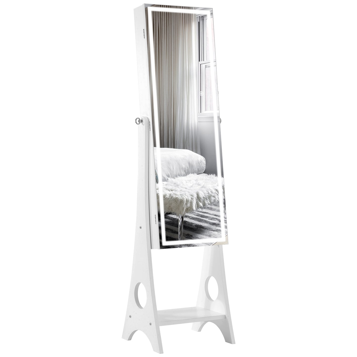 Fashion Simple Jewelry Storage Mirror Cabinet With LED Lights- White_10