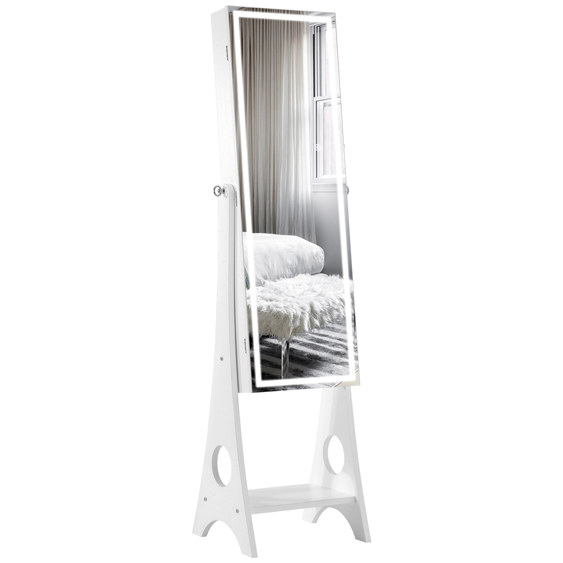 Fashion Simple Jewelry Storage Mirror Cabinet With LED Lights- White_10