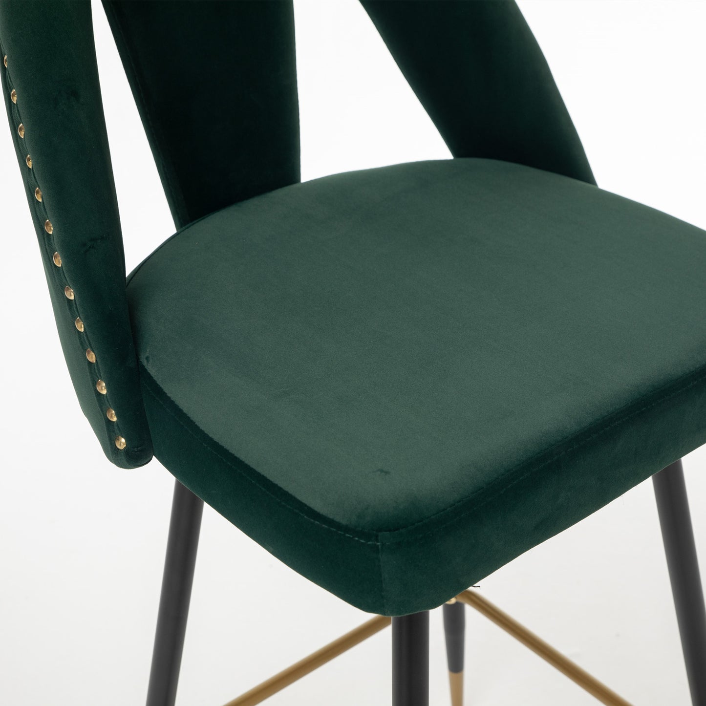 2pcs Gold Accent Swivel Bar Stools Velvet Upholstery with Nailheads - Green_12
