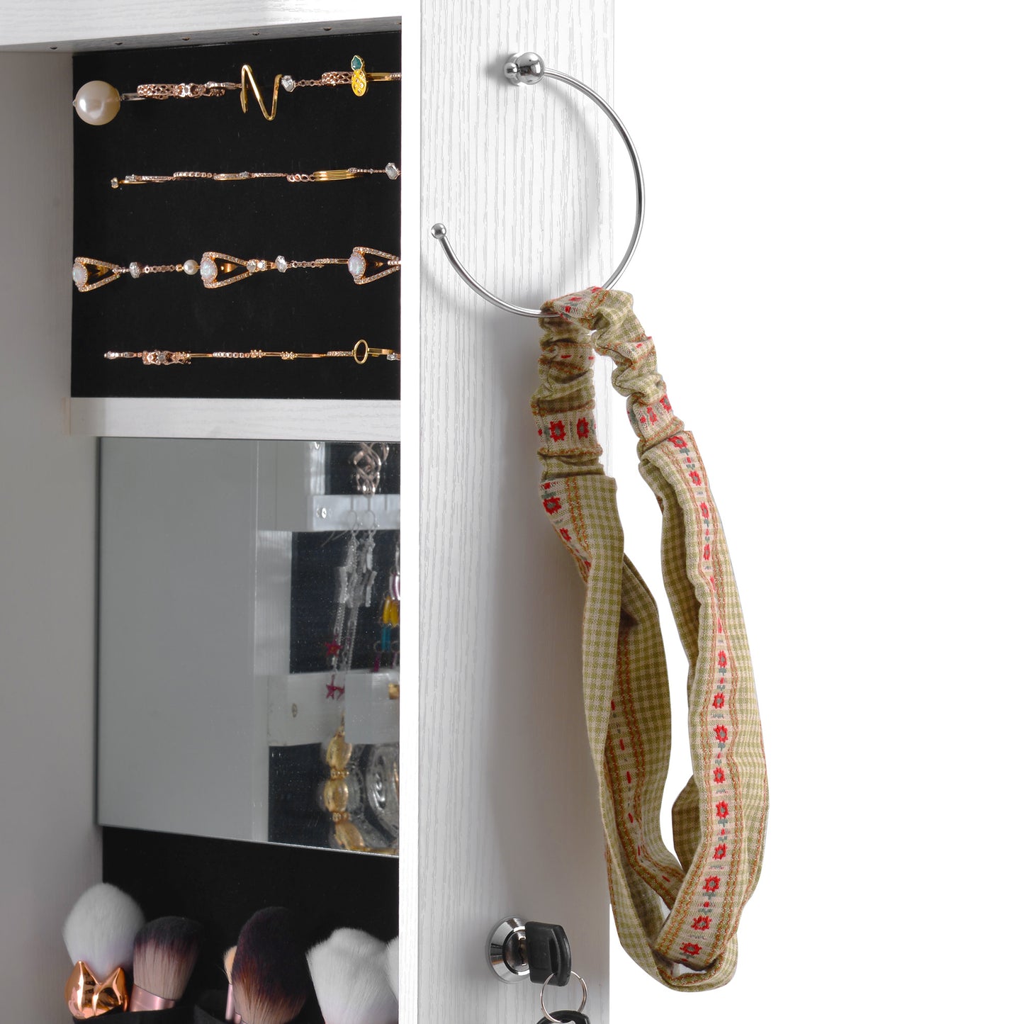 Fashion Simple Jewelry Storage Mirror Cabinet With LED Lights- White_7