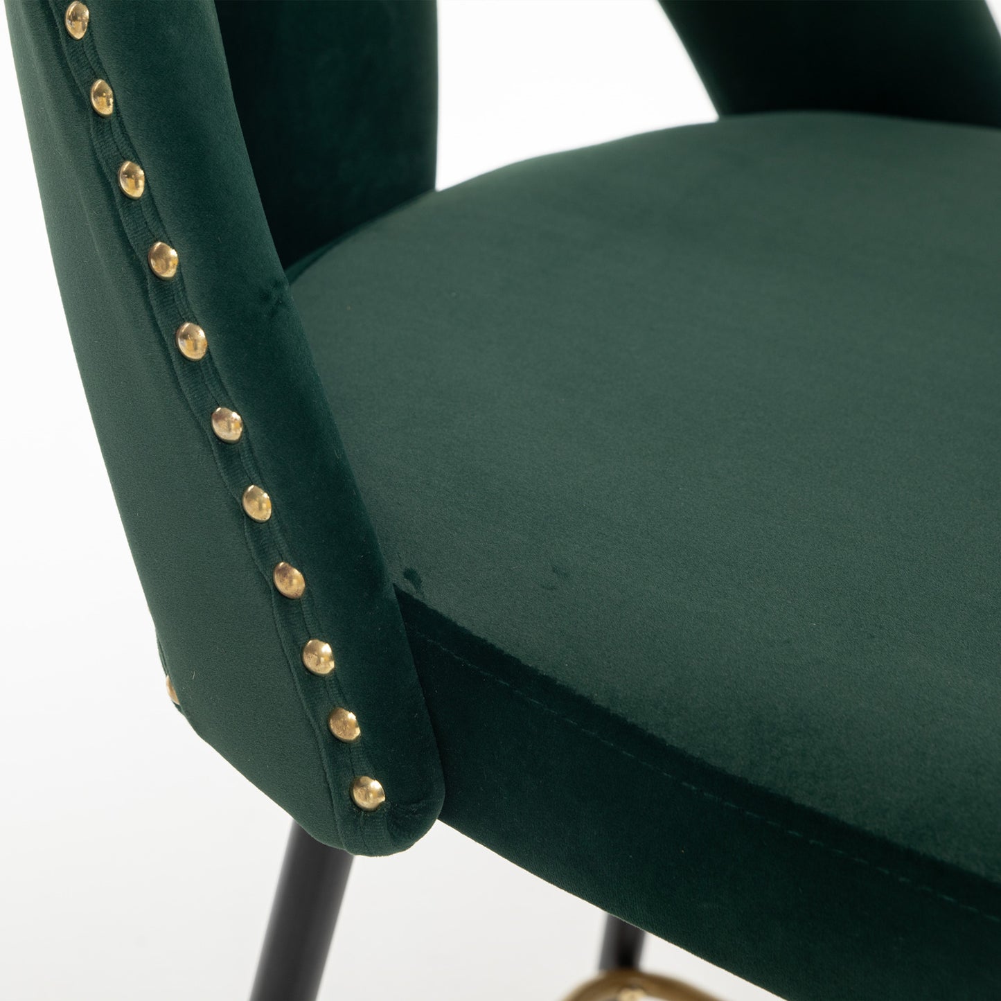 2pcs Gold Accent Swivel Bar Stools Velvet Upholstery with Nailheads - Green_13