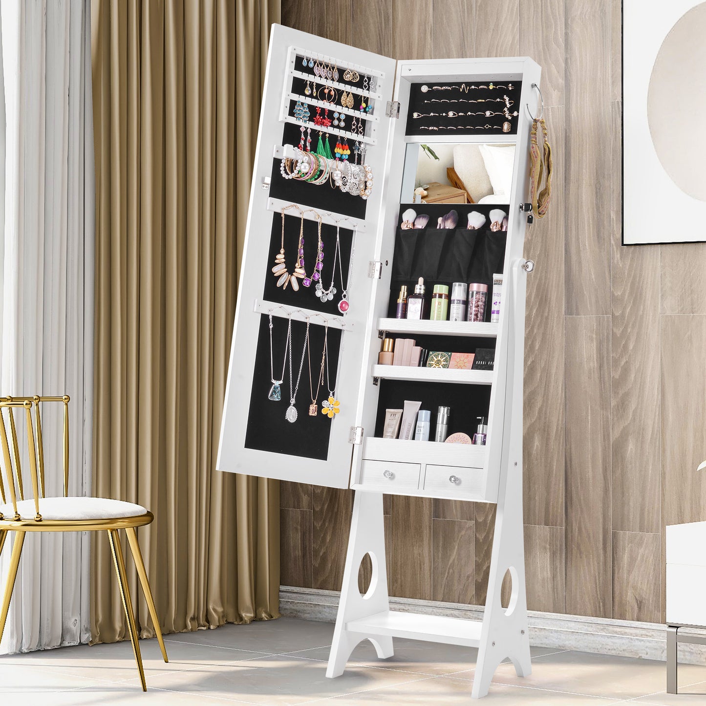 Fashion Simple Jewelry Storage Mirror Cabinet With LED Lights- White_27