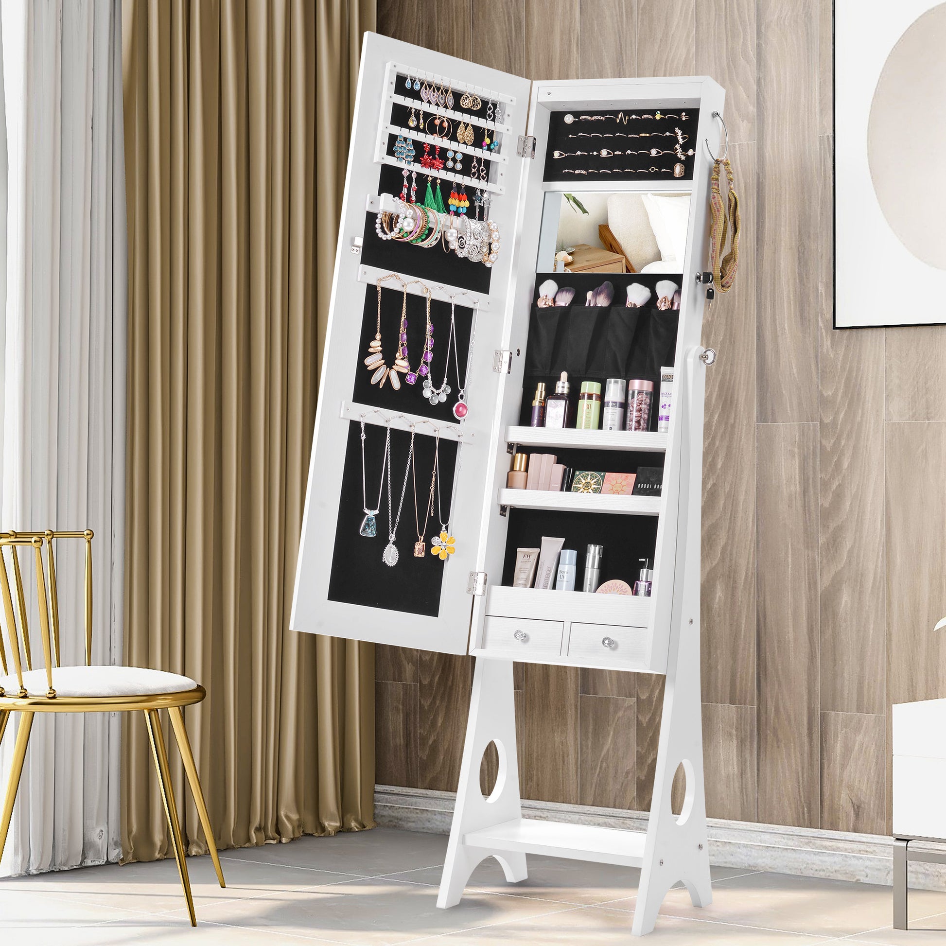 Fashion Simple Jewelry Storage Mirror Cabinet With LED Lights- White_27