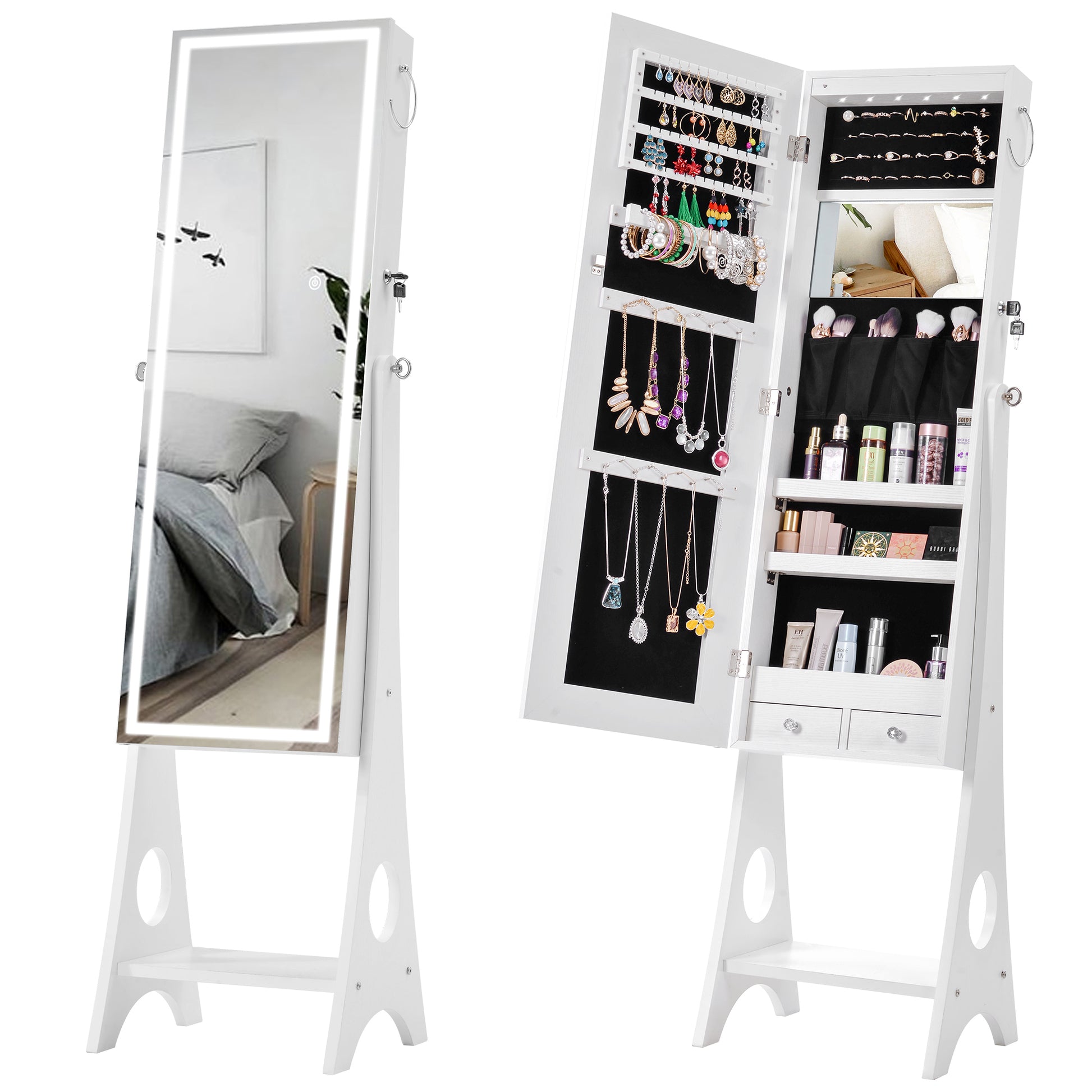Fashion Simple Jewelry Storage Mirror Cabinet With LED Lights- White_23