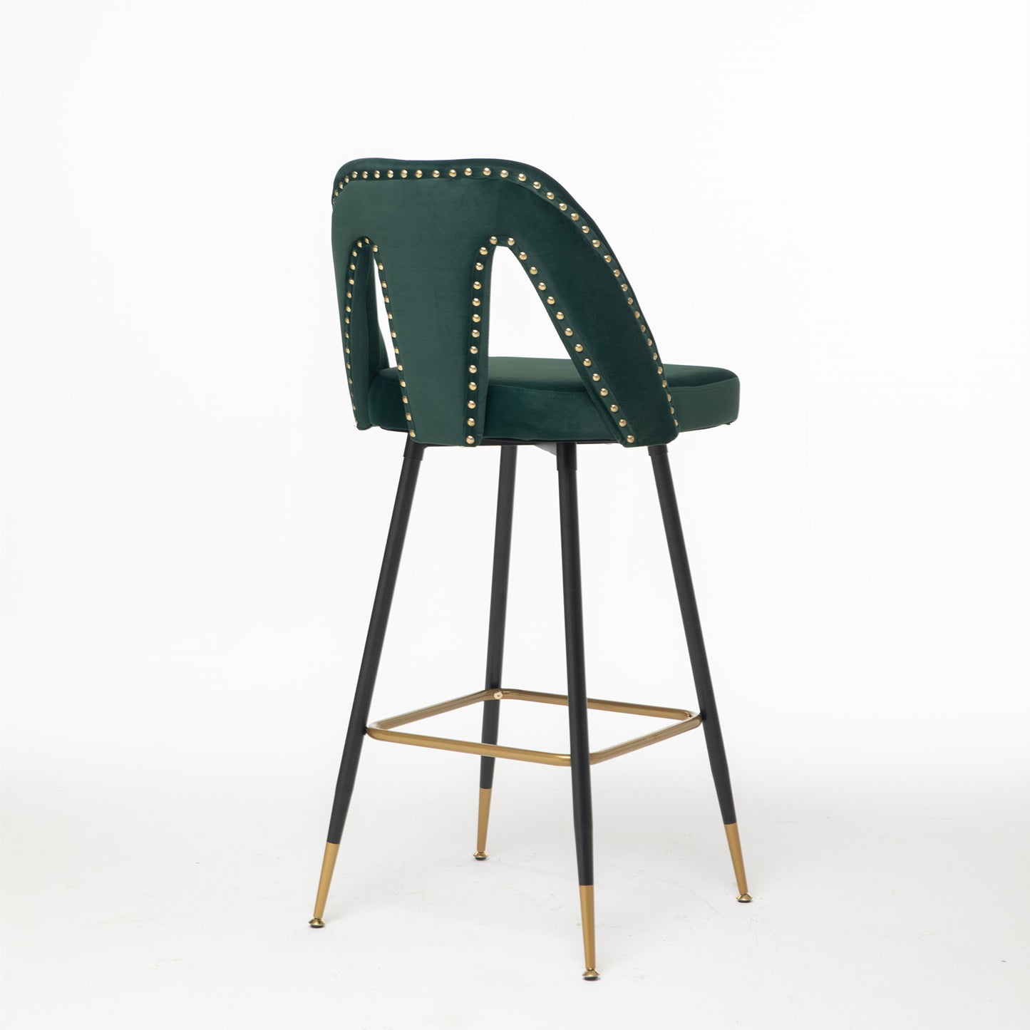 2pcs Gold Accent Swivel Bar Stools Velvet Upholstery with Nailheads - Green_10