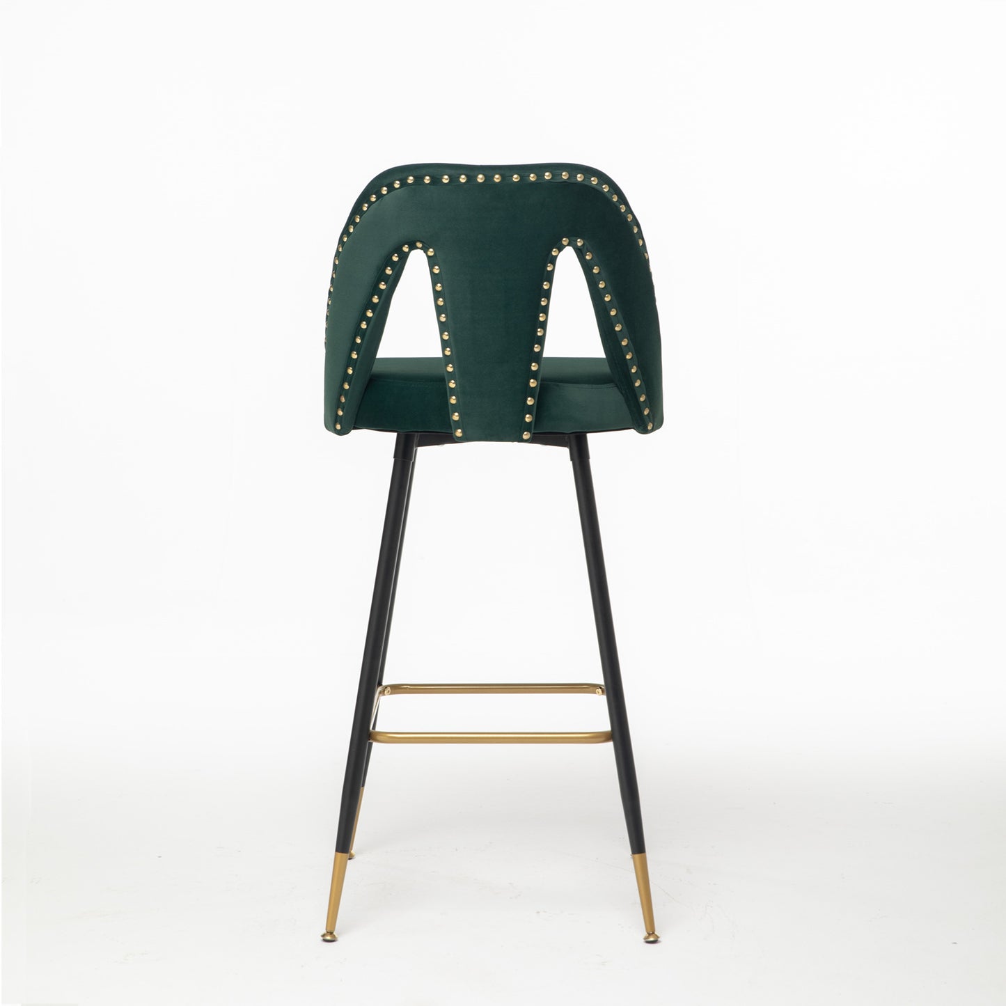2pcs Gold Accent Swivel Bar Stools Velvet Upholstery with Nailheads - Green_11