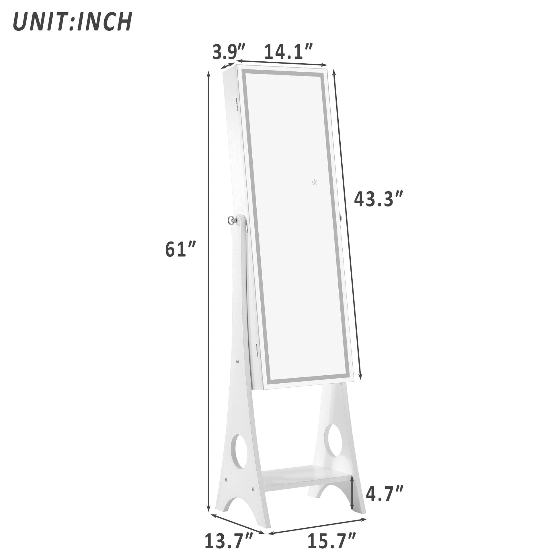 Fashion Simple Jewelry Storage Mirror Cabinet With LED Lights- White_24