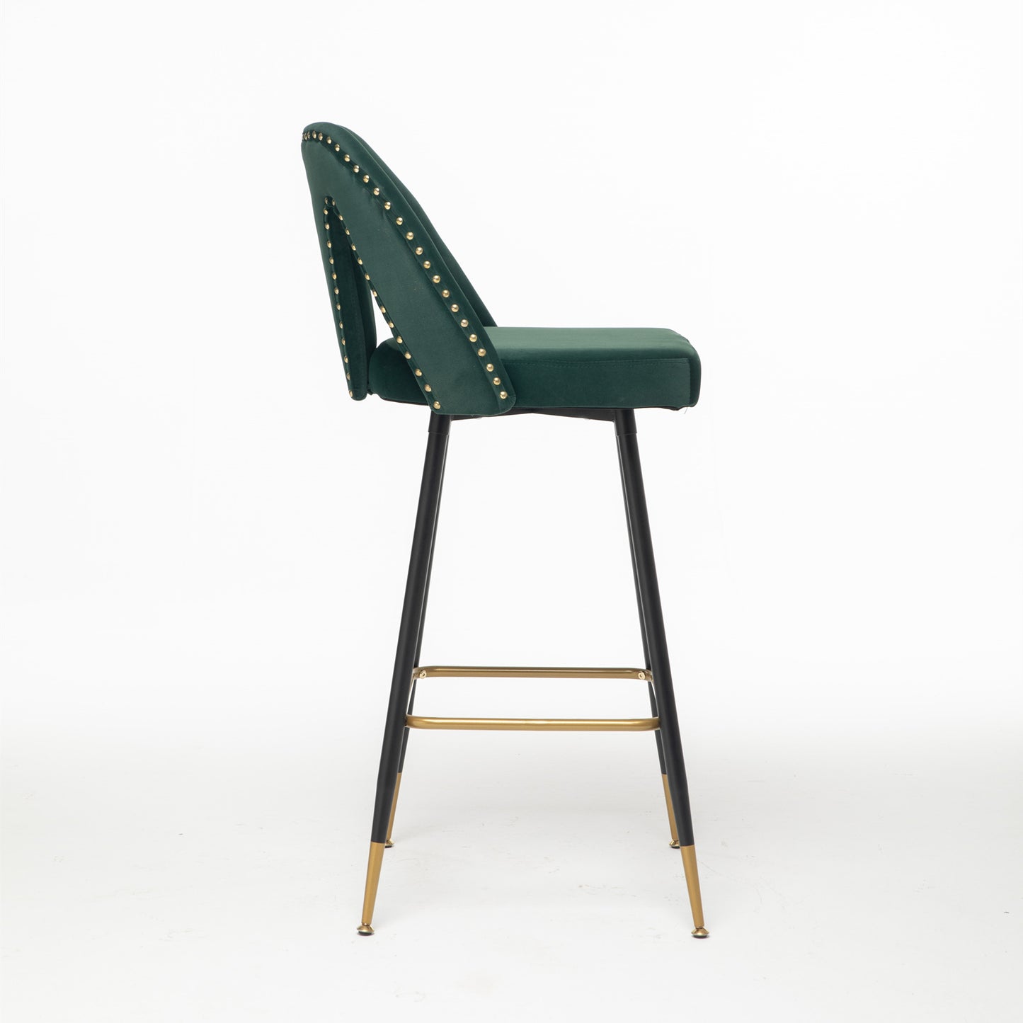2pcs Gold Accent Swivel Bar Stools Velvet Upholstery with Nailheads - Green_8