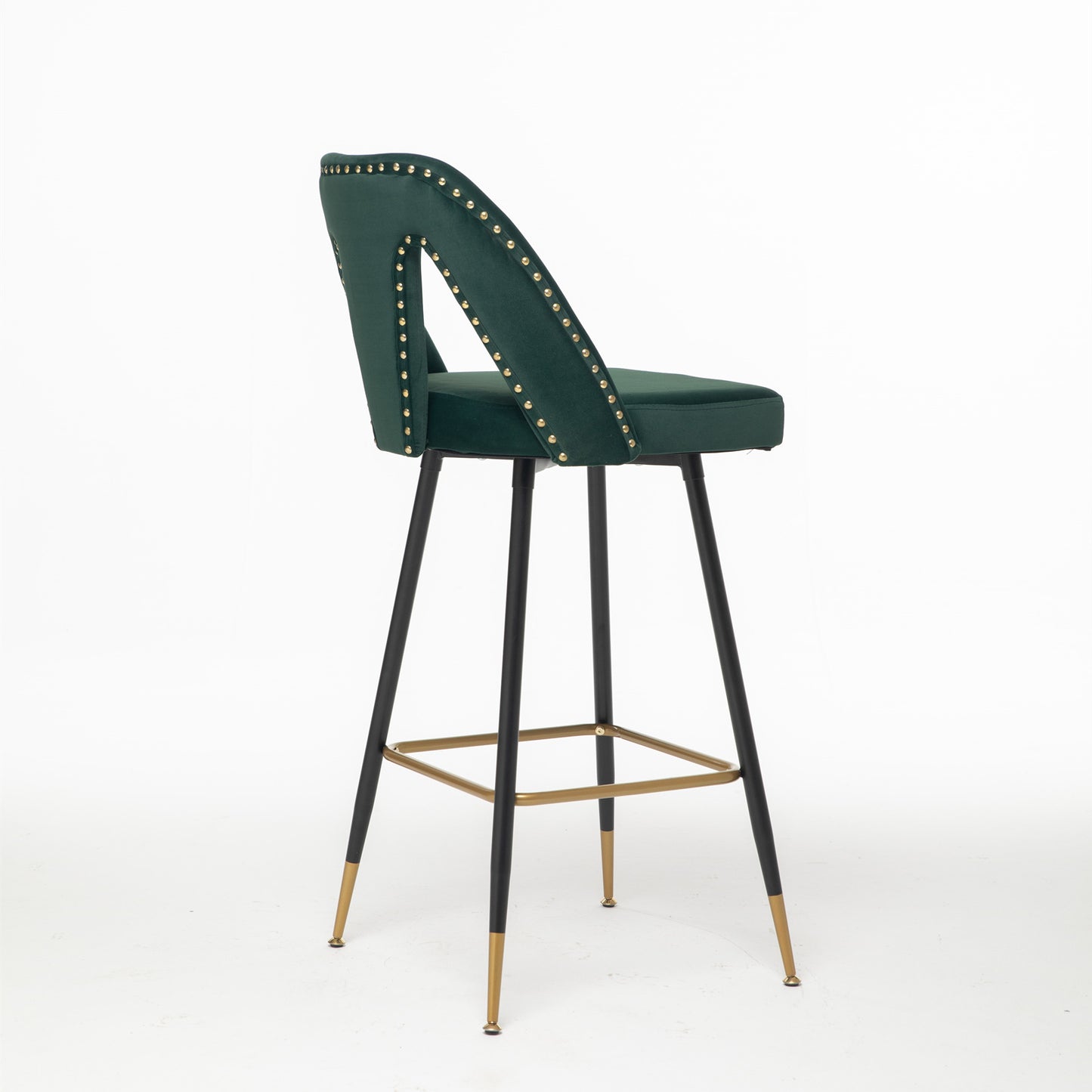 2pcs Gold Accent Swivel Bar Stools Velvet Upholstery with Nailheads - Green_9