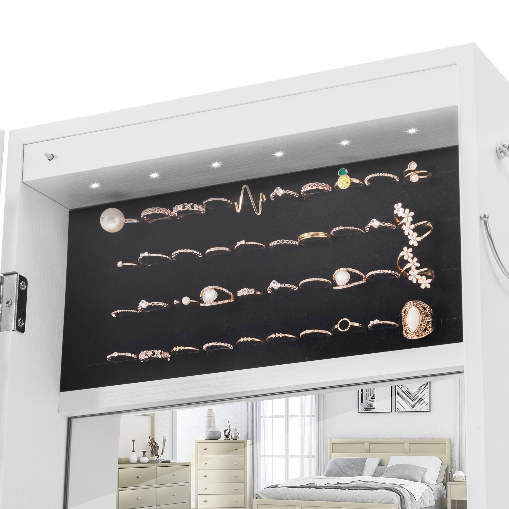 Fashion Simple Jewelry Storage Mirror Cabinet With LED Lights- White_29