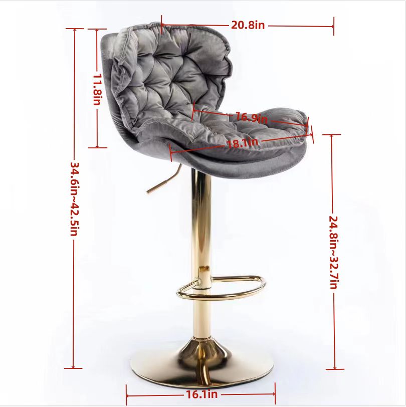 Swivel Bar Stools Set of 2 Counter Height Adjustable Velvet Upholstery- Black_7