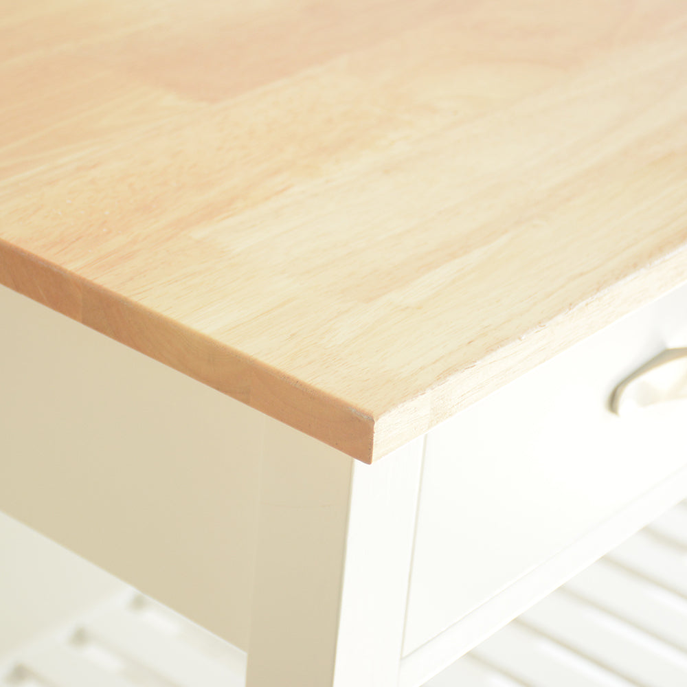 Rubber Wood Top Simple Design Mobile Kitchen Island with Two Lockable Wheels- White_16