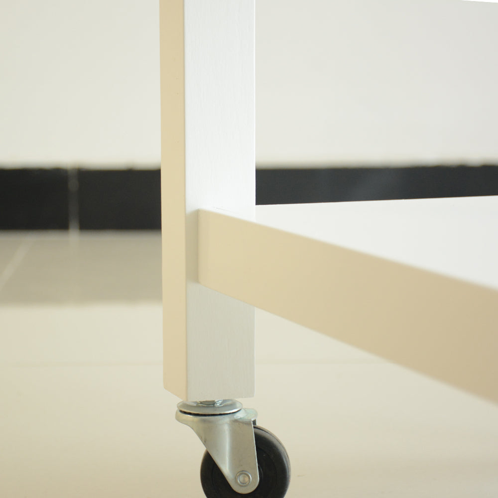 Rubber Wood Top Simple Design Mobile Kitchen Island with Two Lockable Wheels- White_7