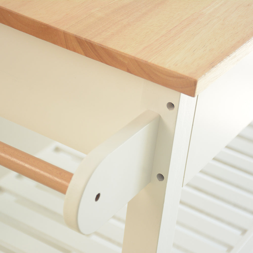Rubber Wood Top Simple Design Mobile Kitchen Island with Two Lockable Wheels- White_6