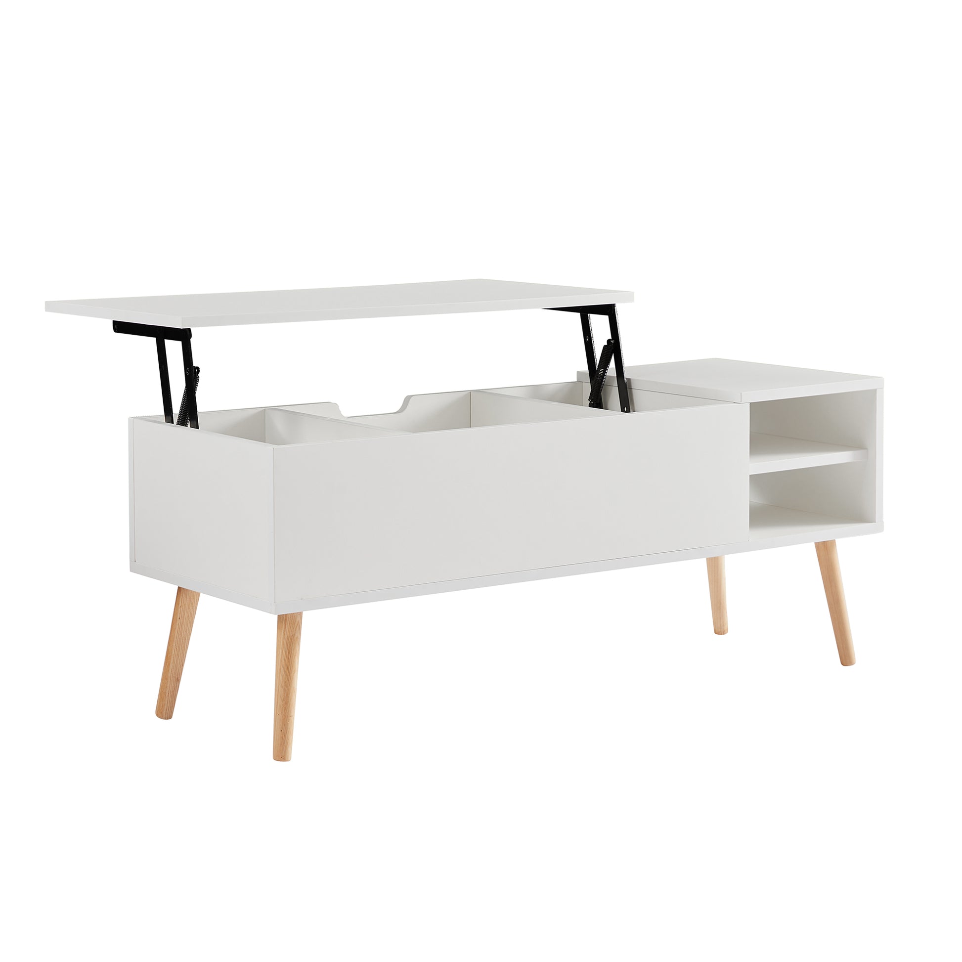 Lifting Top Living Room Coffee Table and Hidden Storage Cabinet- Matte White_13