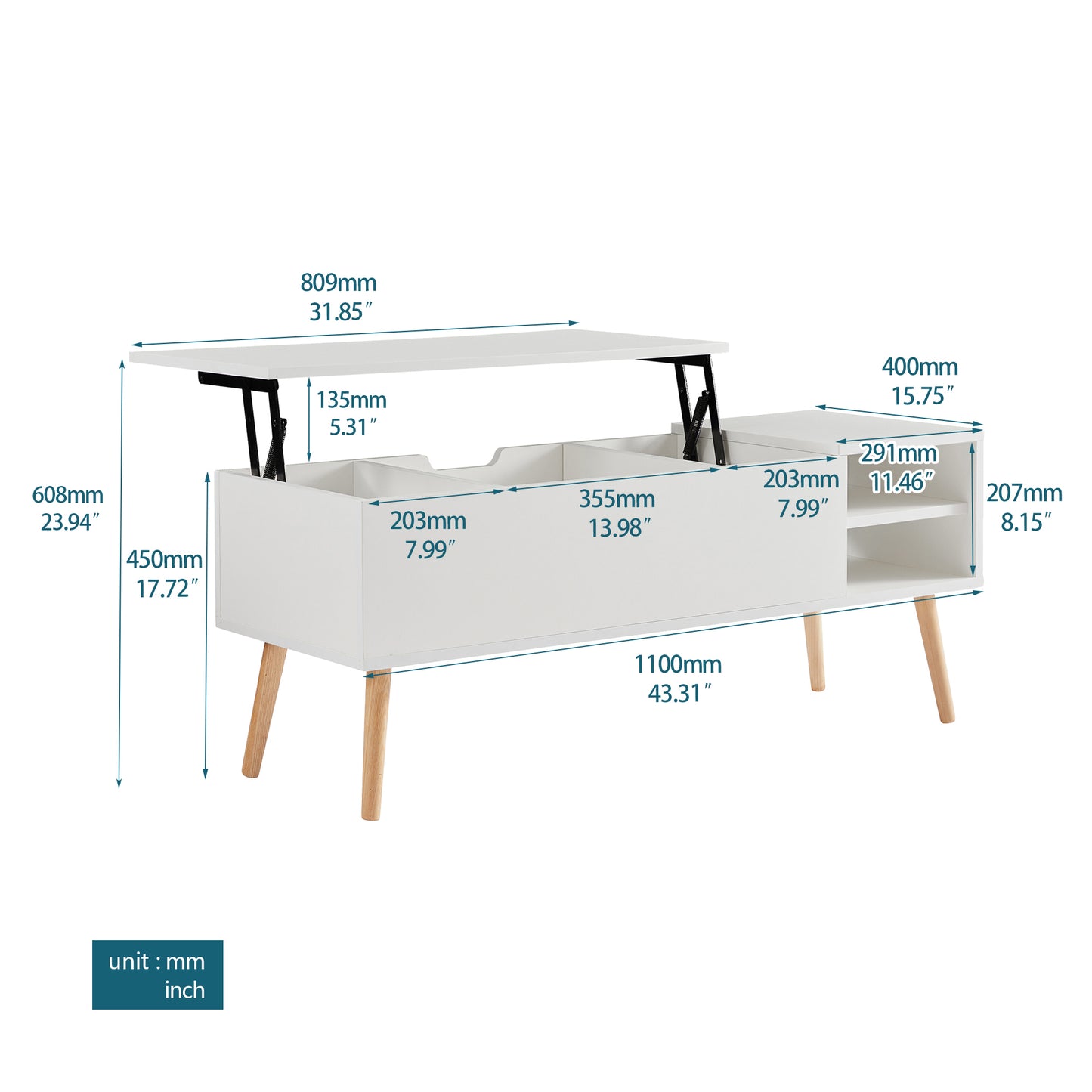 Lifting Top Living Room Coffee Table and Hidden Storage Cabinet- Matte White_4