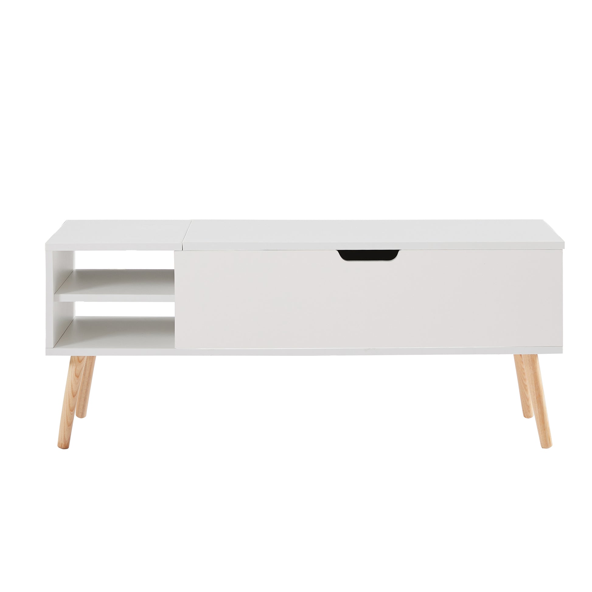 Lifting Top Living Room Coffee Table and Hidden Storage Cabinet- Matte White_12