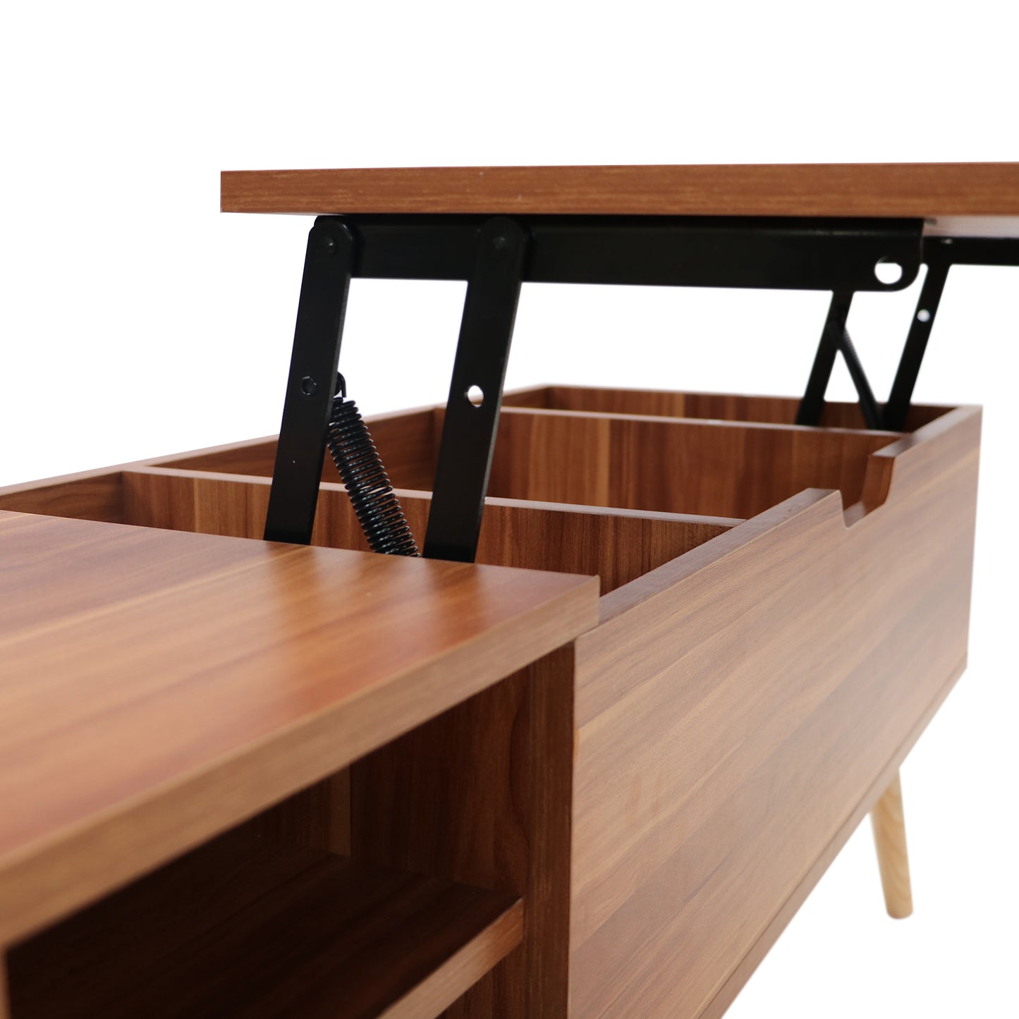 Lifting Top Living Room Coffee Table and Hidden Storage Cabinet- Brown+Beige_13