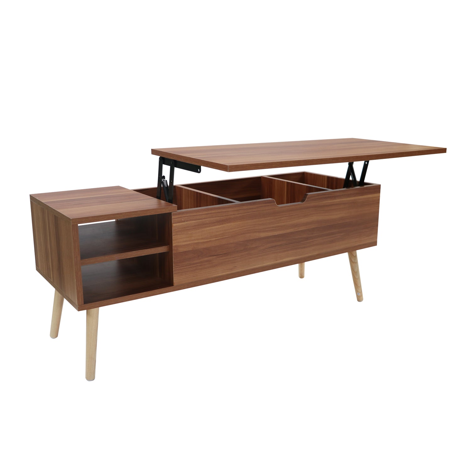 Lifting Top Living Room Coffee Table and Hidden Storage Cabinet- Brown+Beige_3