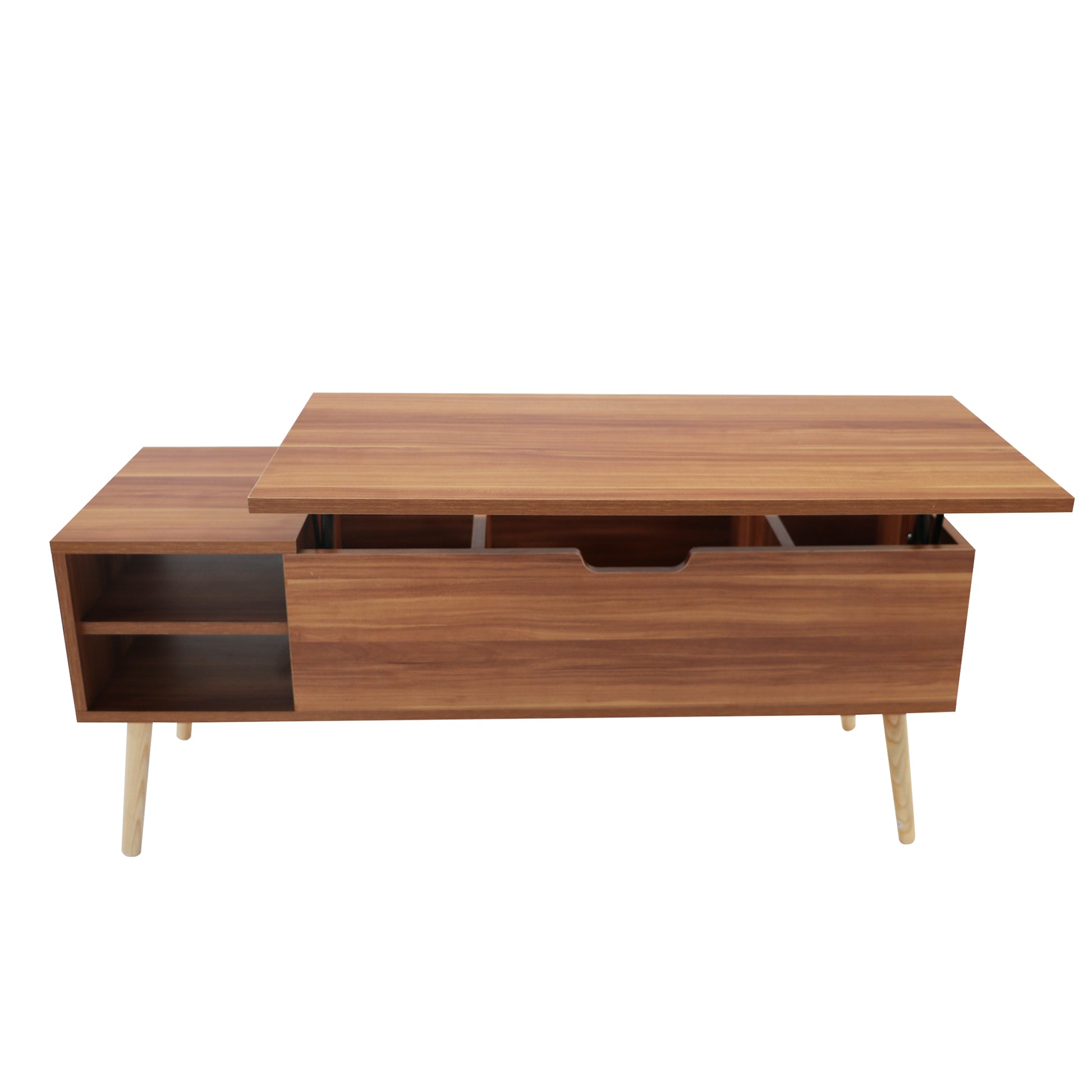 Lifting Top Living Room Coffee Table and Hidden Storage Cabinet- Brown+Beige_5