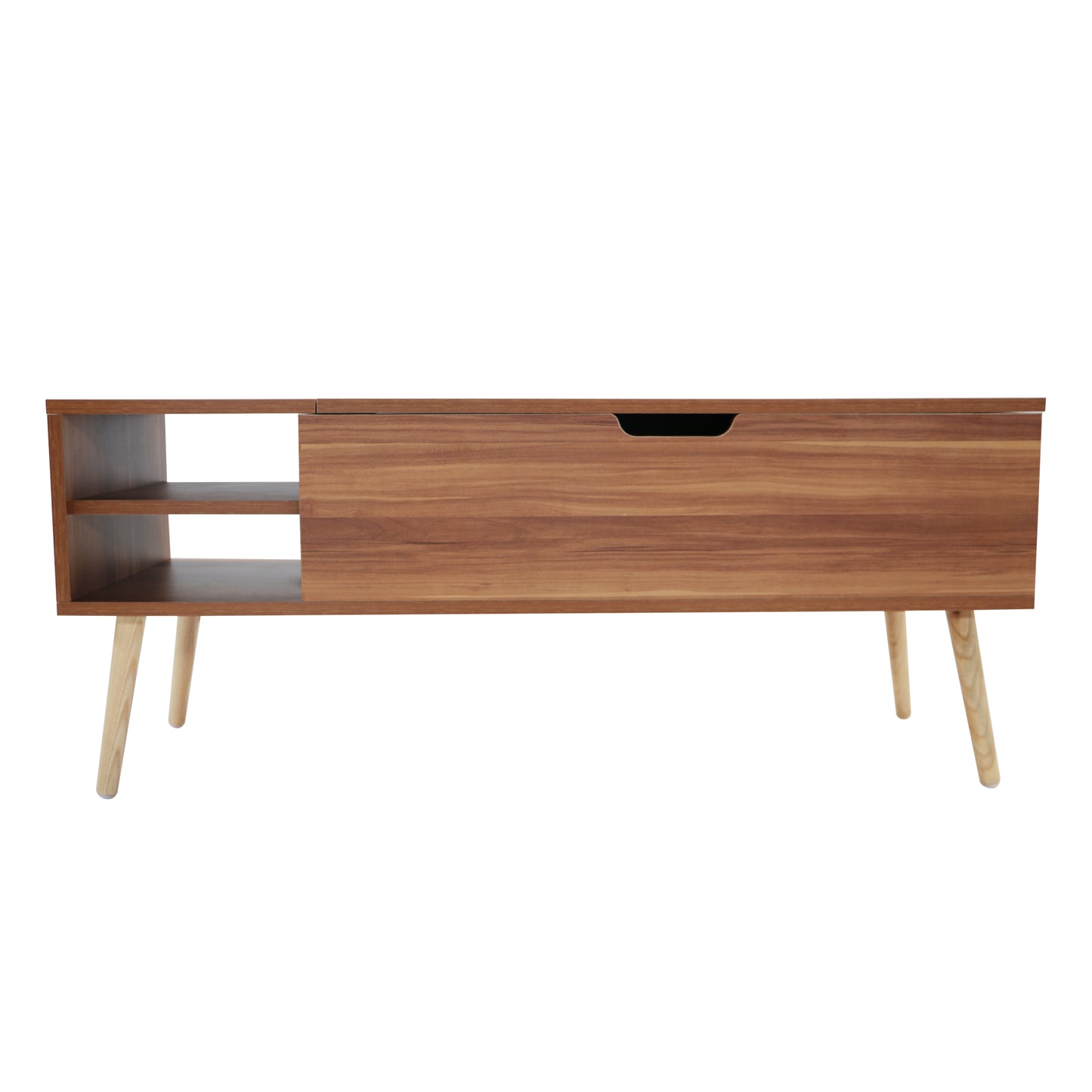 Lifting Top Living Room Coffee Table and Hidden Storage Cabinet- Brown+Beige_7