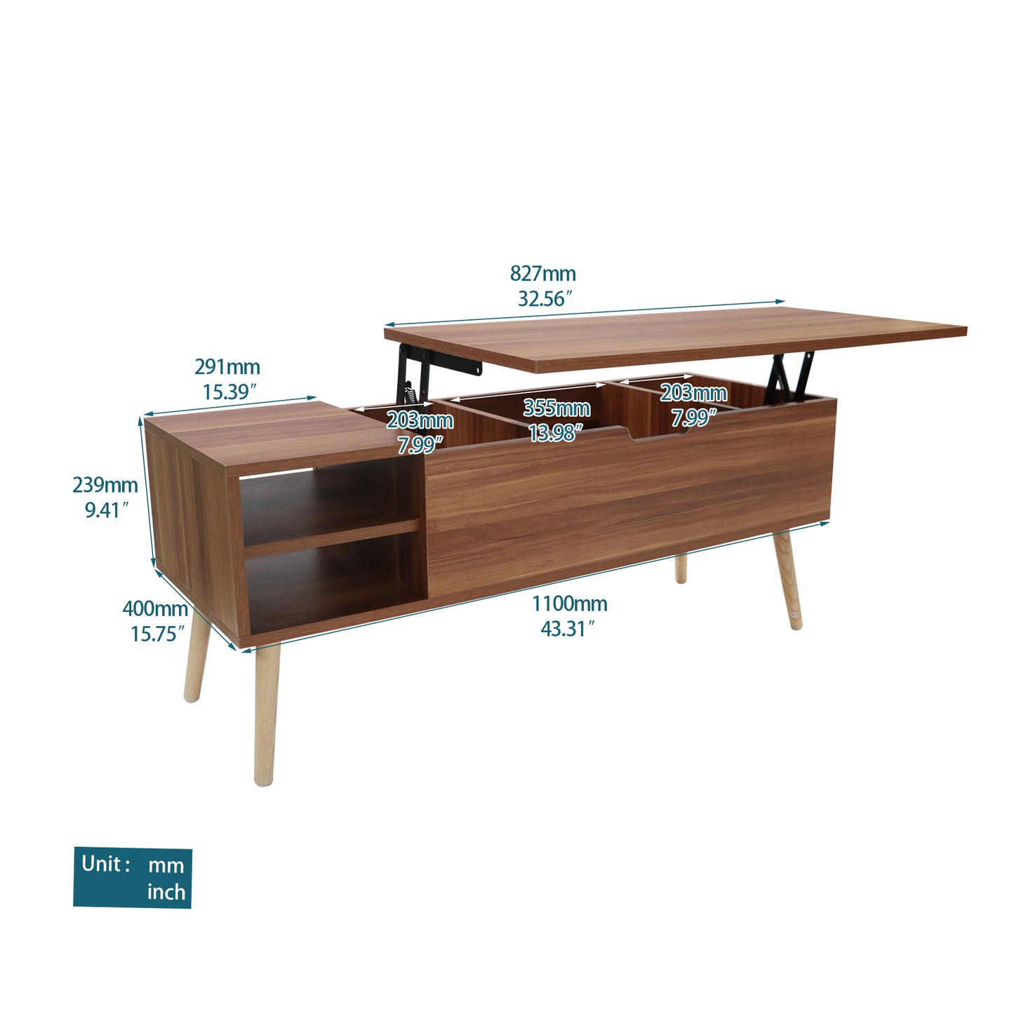 Lifting Top Living Room Coffee Table and Hidden Storage Cabinet- Brown+Beige_4