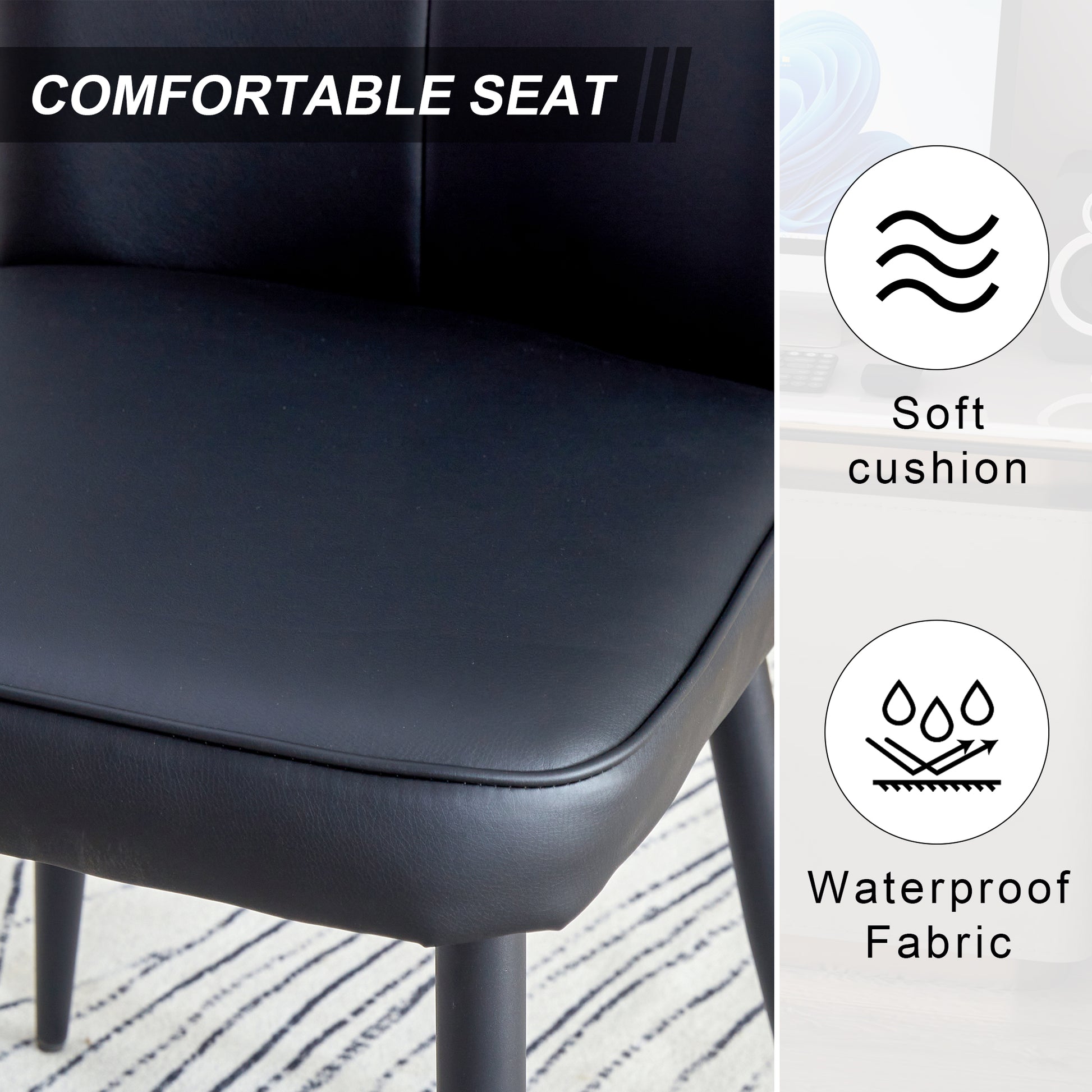 Simple Design PU Leather Upholstered Modern Kitchen Dining Chair- Black_16