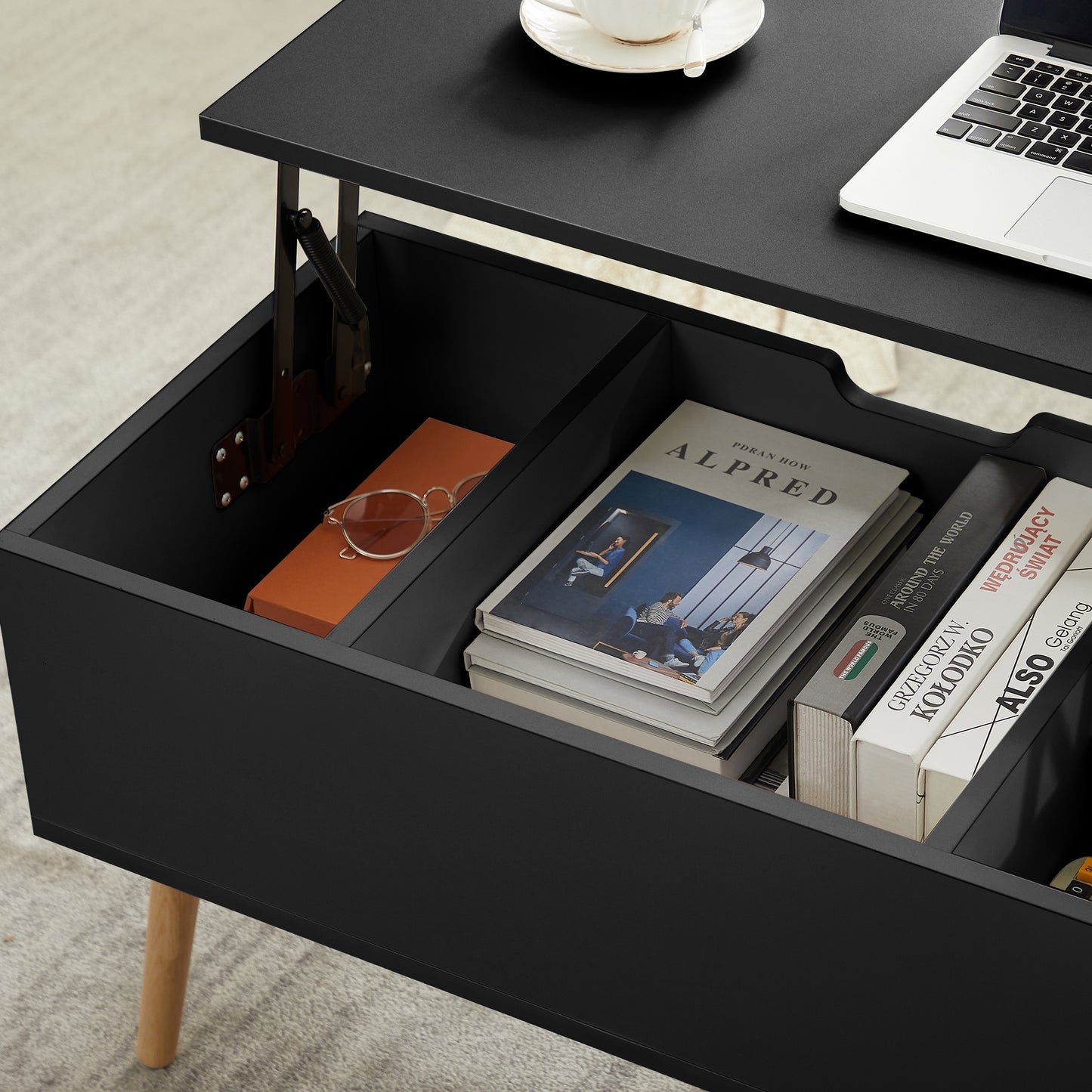 Lifting Top Living Room Coffee Table and Hidden Storage Cabinet- Antique Black_3