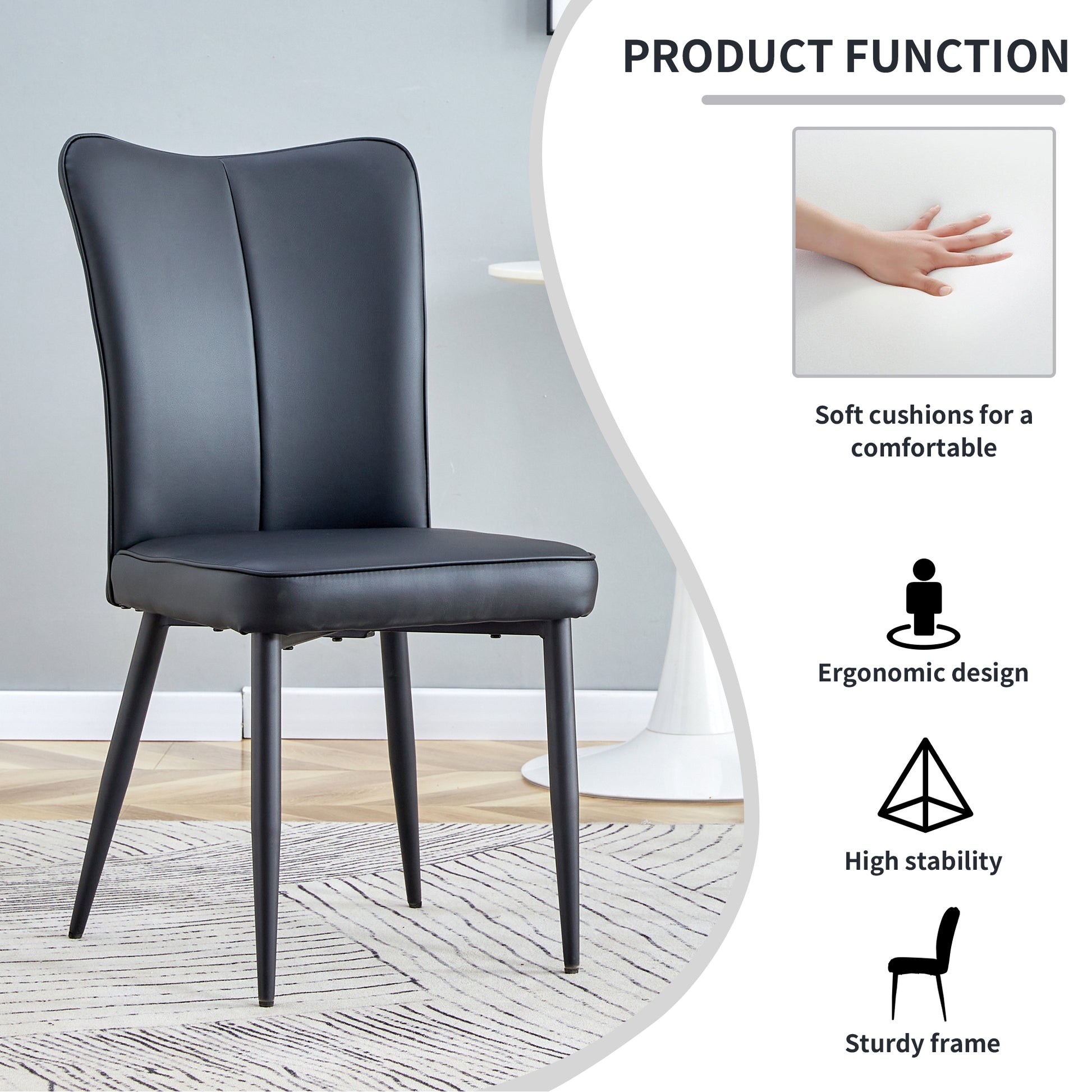 Simple Design PU Leather Upholstered Modern Kitchen Dining Chair- Black_20