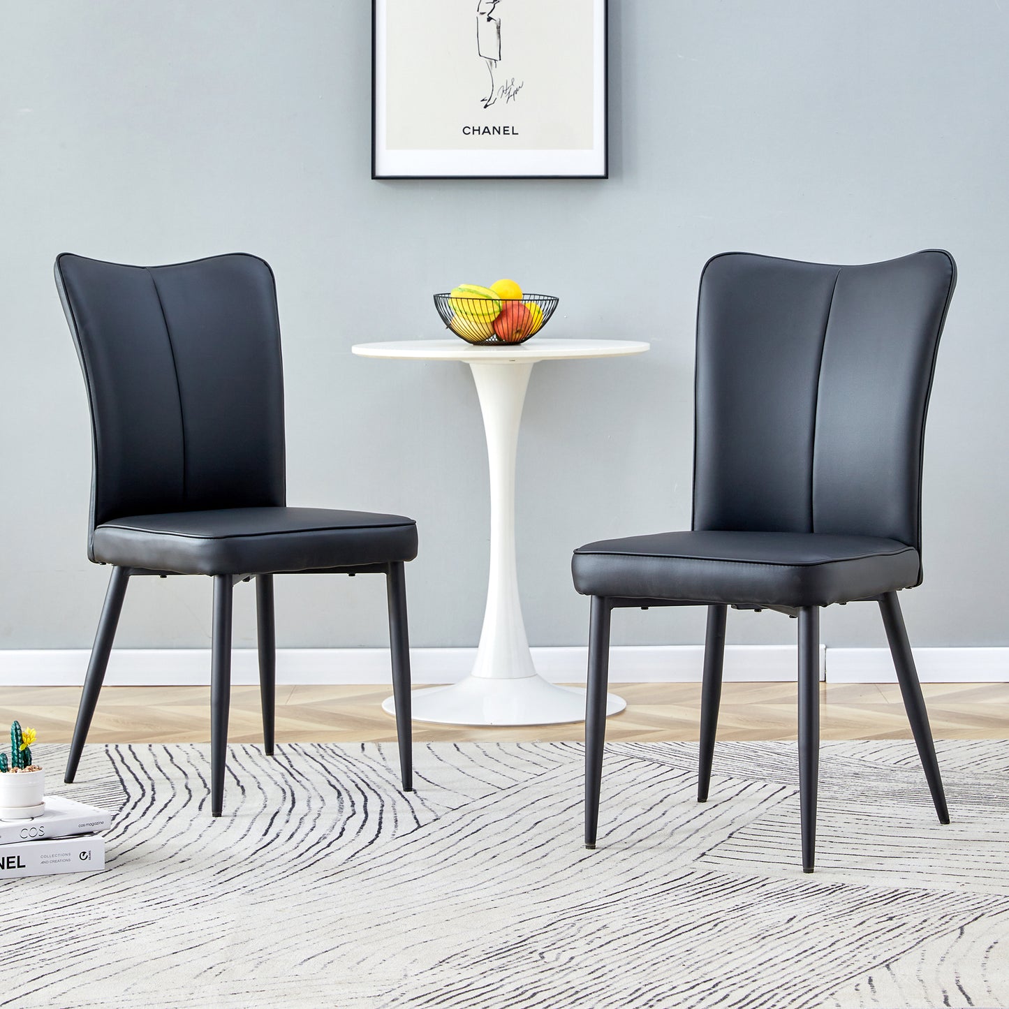 Simple Design PU Leather Upholstered Modern Kitchen Dining Chair- Black_1