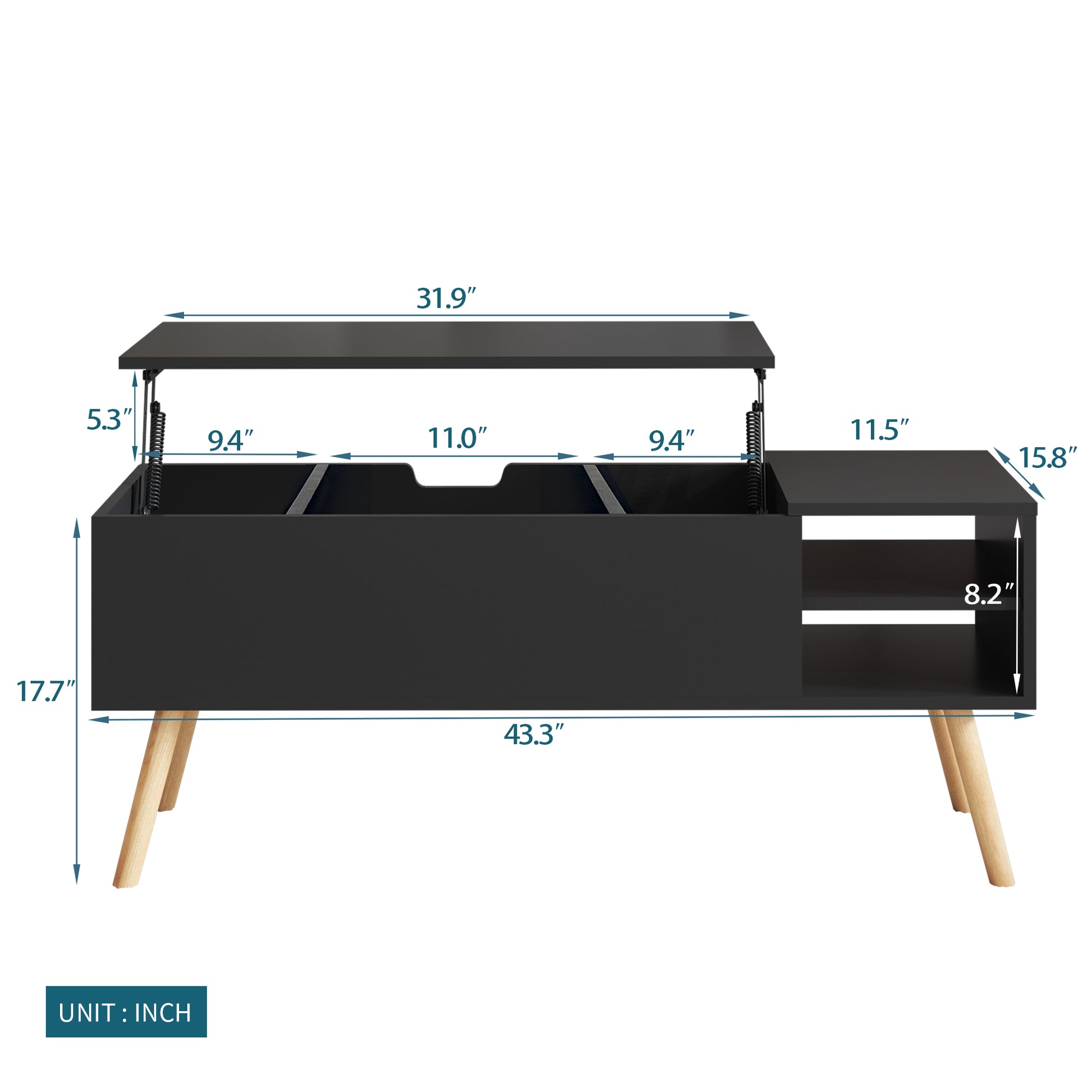 Lifting Top Living Room Coffee Table and Hidden Storage Cabinet- Antique Black_8