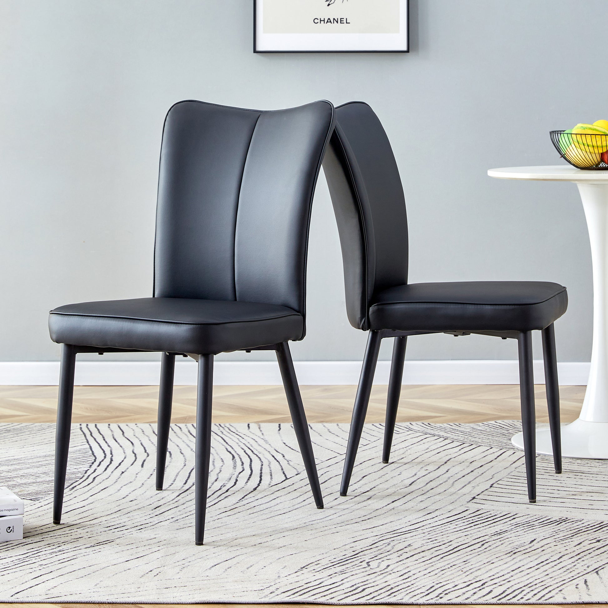 Simple Design PU Leather Upholstered Modern Kitchen Dining Chair- Black_2