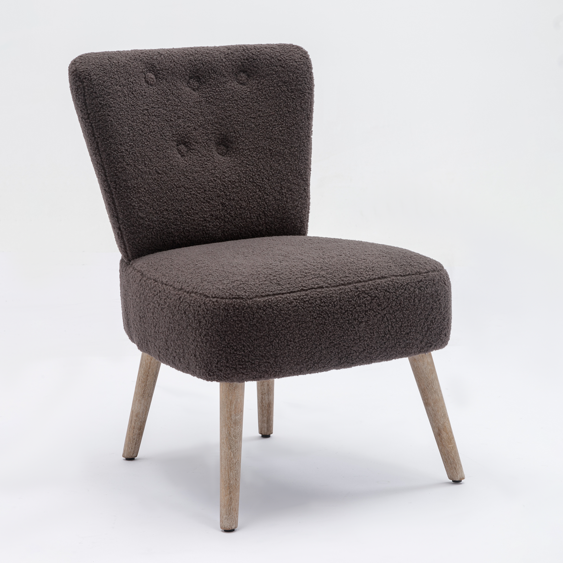 Modern Armless Accent Teddy Fabric Button Chair with Wooden Legs- Dark Grey_7