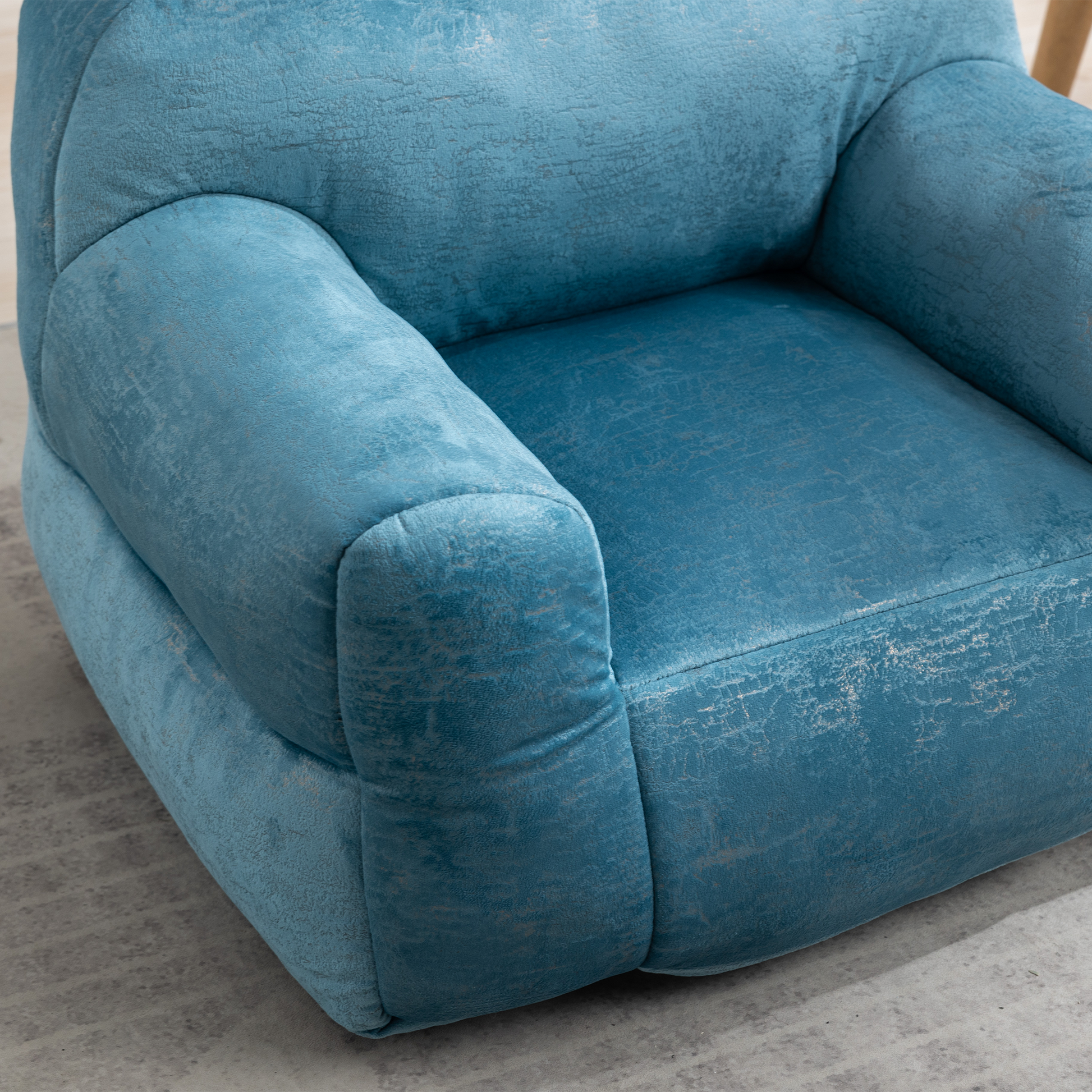 Indoor Use Memory Foam Stuffed Velvet Bean Bag Chair for Children- Blue_3