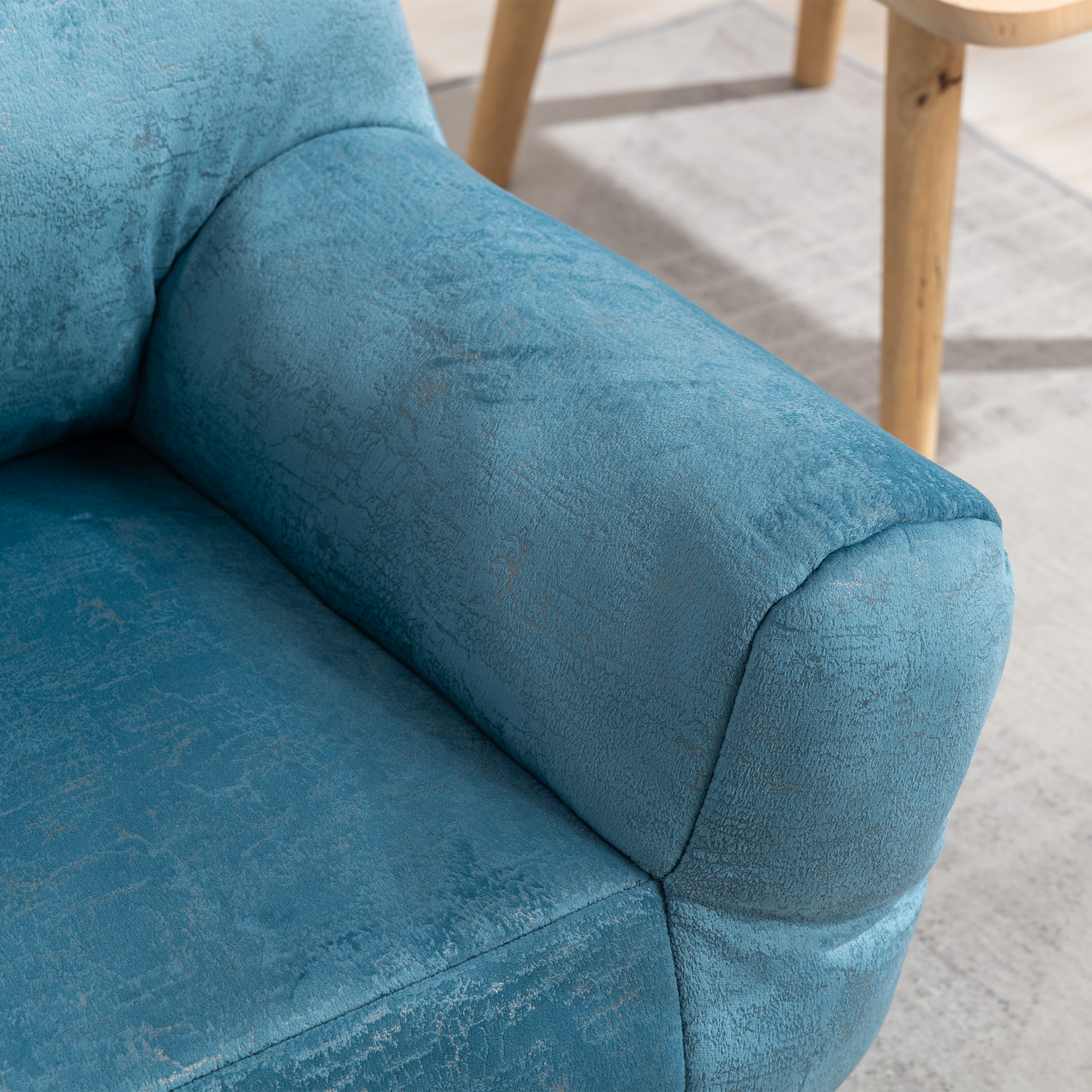 Indoor Use Memory Foam Stuffed Velvet Bean Bag Chair for Children- Blue_8