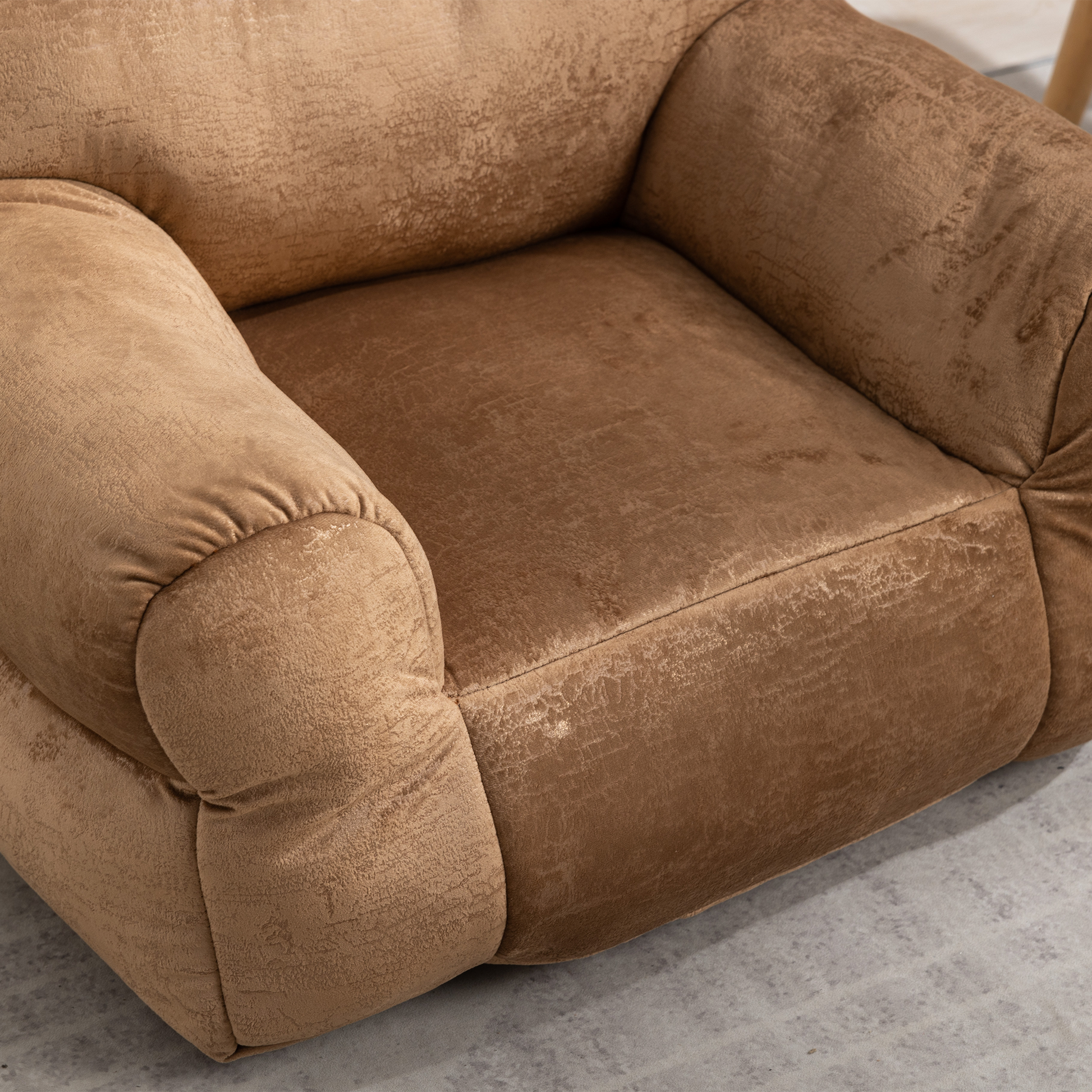 Indoor Use Memory Foam Stuffed Velvet Bean Bag Chair for Children- Brown_9