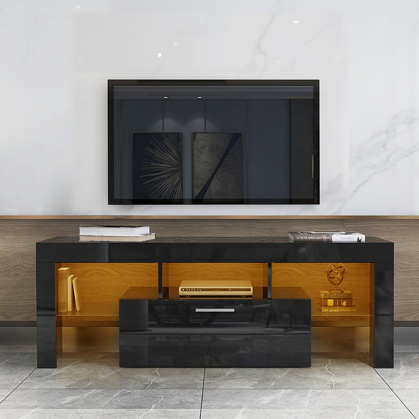 Modern TV Console Storage Media TV Organizing Cabinet Worktop- Black_1