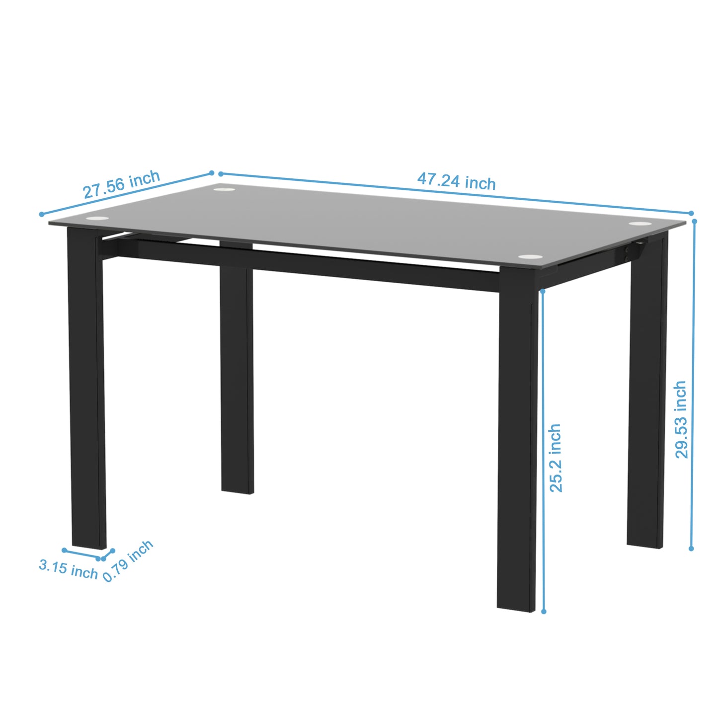 4 Seater Simple Design Heavy Duty Tempered Minimalist Glass Top Dining Table- Black_9