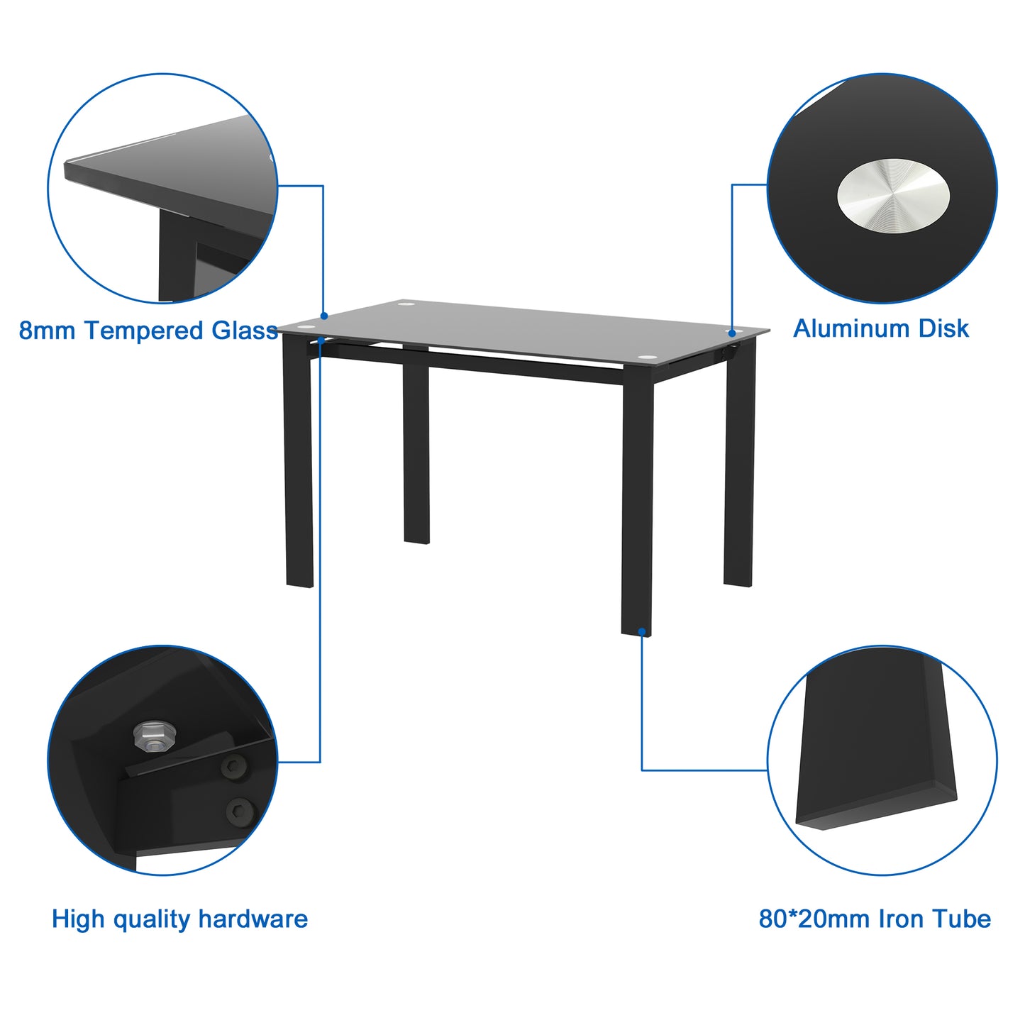4 Seater Simple Design Heavy Duty Tempered Minimalist Glass Top Dining Table- Black_3