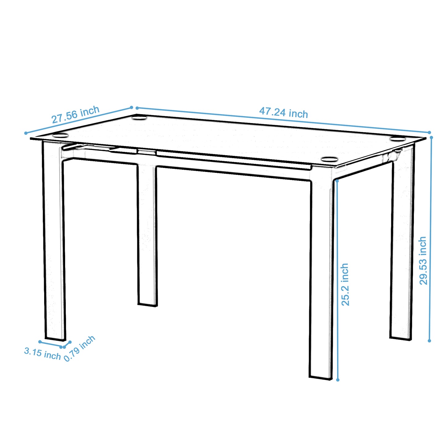4 Seater Simple Design Heavy Duty Tempered Minimalist Glass Top Dining Table- Black_8