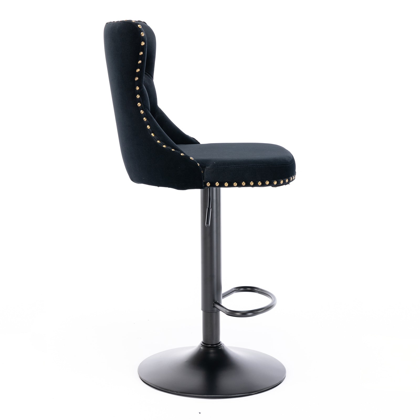 Set of 2 Modern Upholstered Tufted Velvet Armless Bar Stools with Back Rest- Black_8