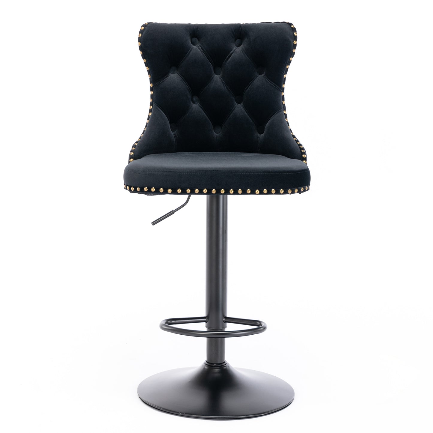 Set of 2 Modern Upholstered Tufted Velvet Armless Bar Stools with Back Rest- Black_6