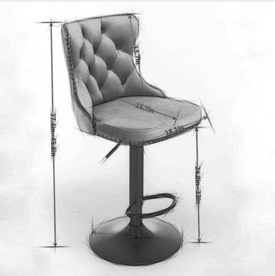 Set of 2 Modern Upholstered Tufted Velvet Armless Bar Stools with Back Rest- Black_11