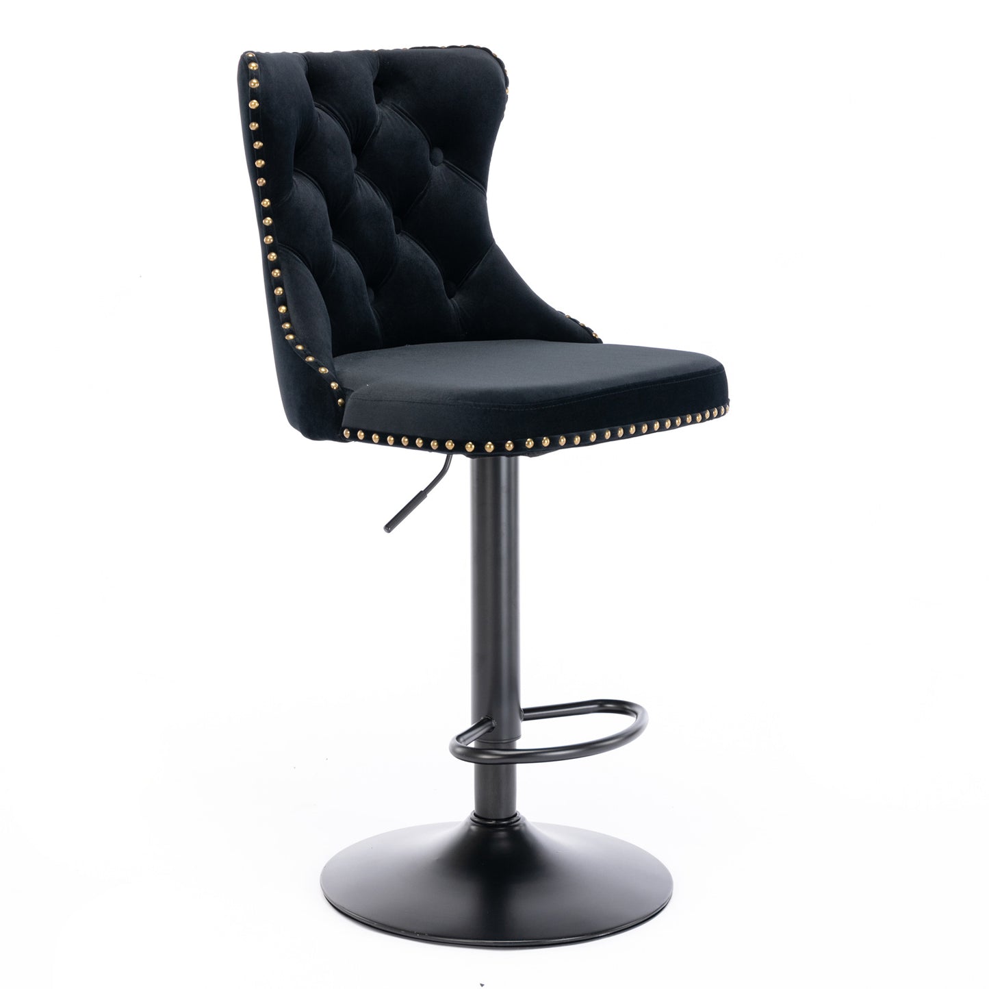 Set of 2 Modern Upholstered Tufted Velvet Armless Bar Stools with Back Rest- Black_7