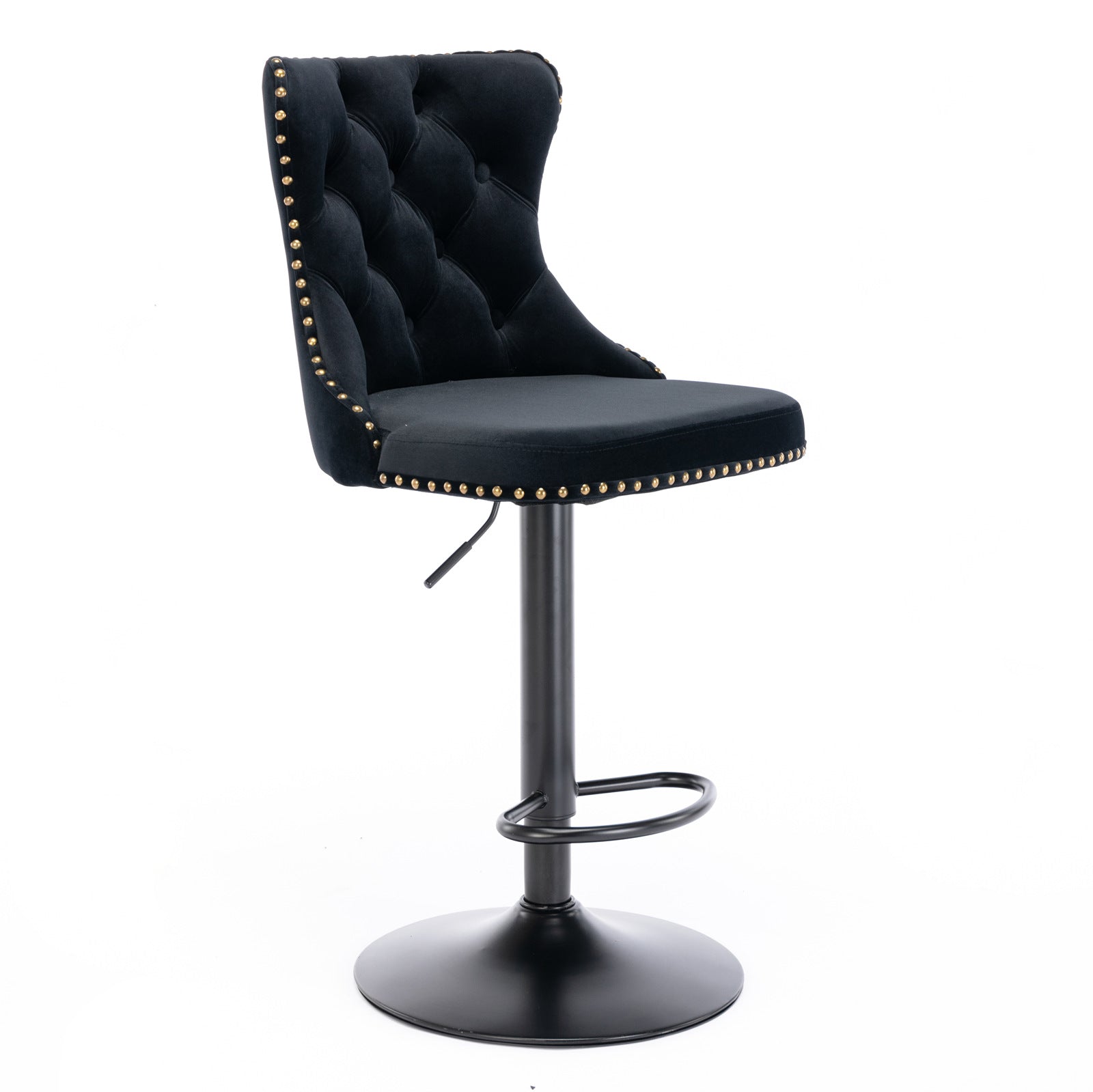 Set of 2 Modern Upholstered Tufted Velvet Armless Bar Stools with Back Rest- Black_7