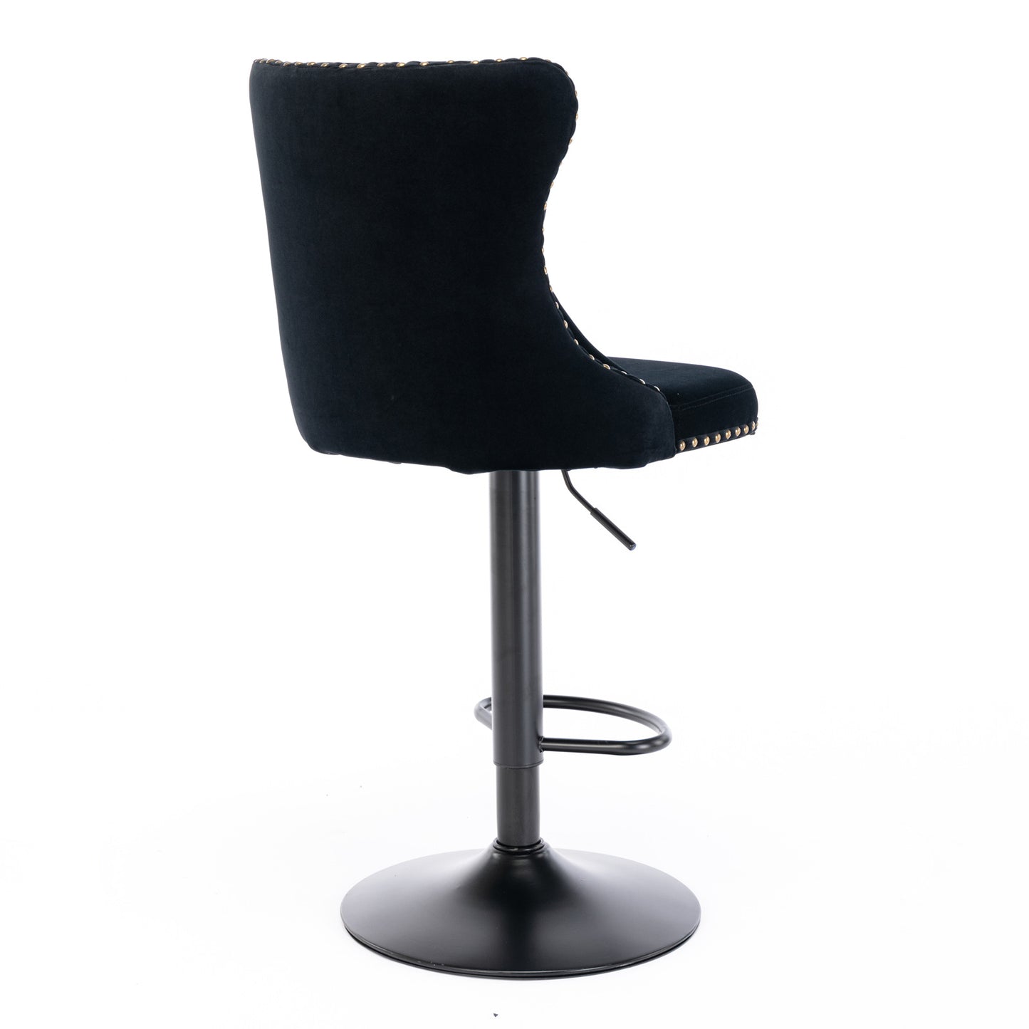 Set of 2 Modern Upholstered Tufted Velvet Armless Bar Stools with Back Rest- Black_9