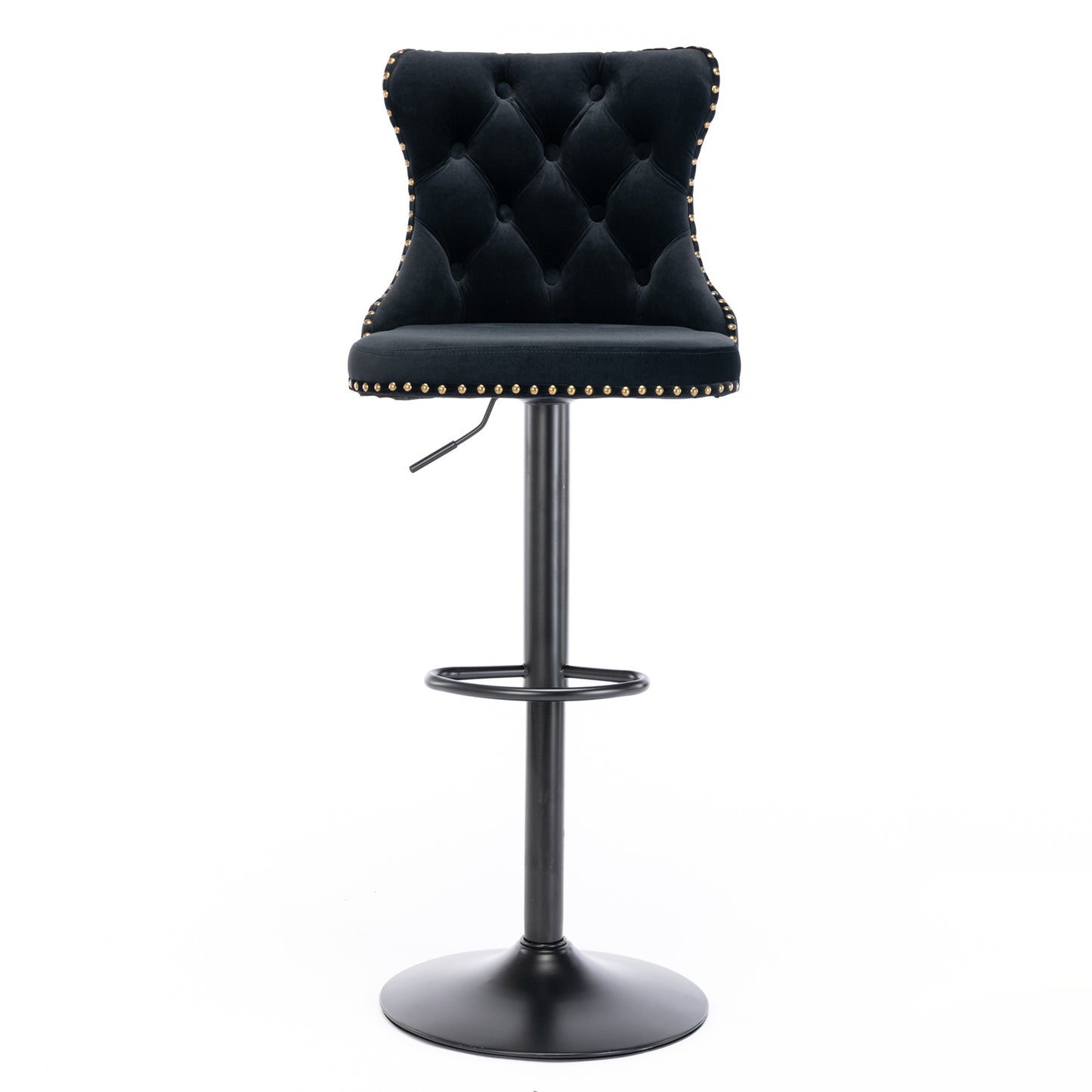 Set of 2 Modern Upholstered Tufted Velvet Armless Bar Stools with Back Rest- Black_5