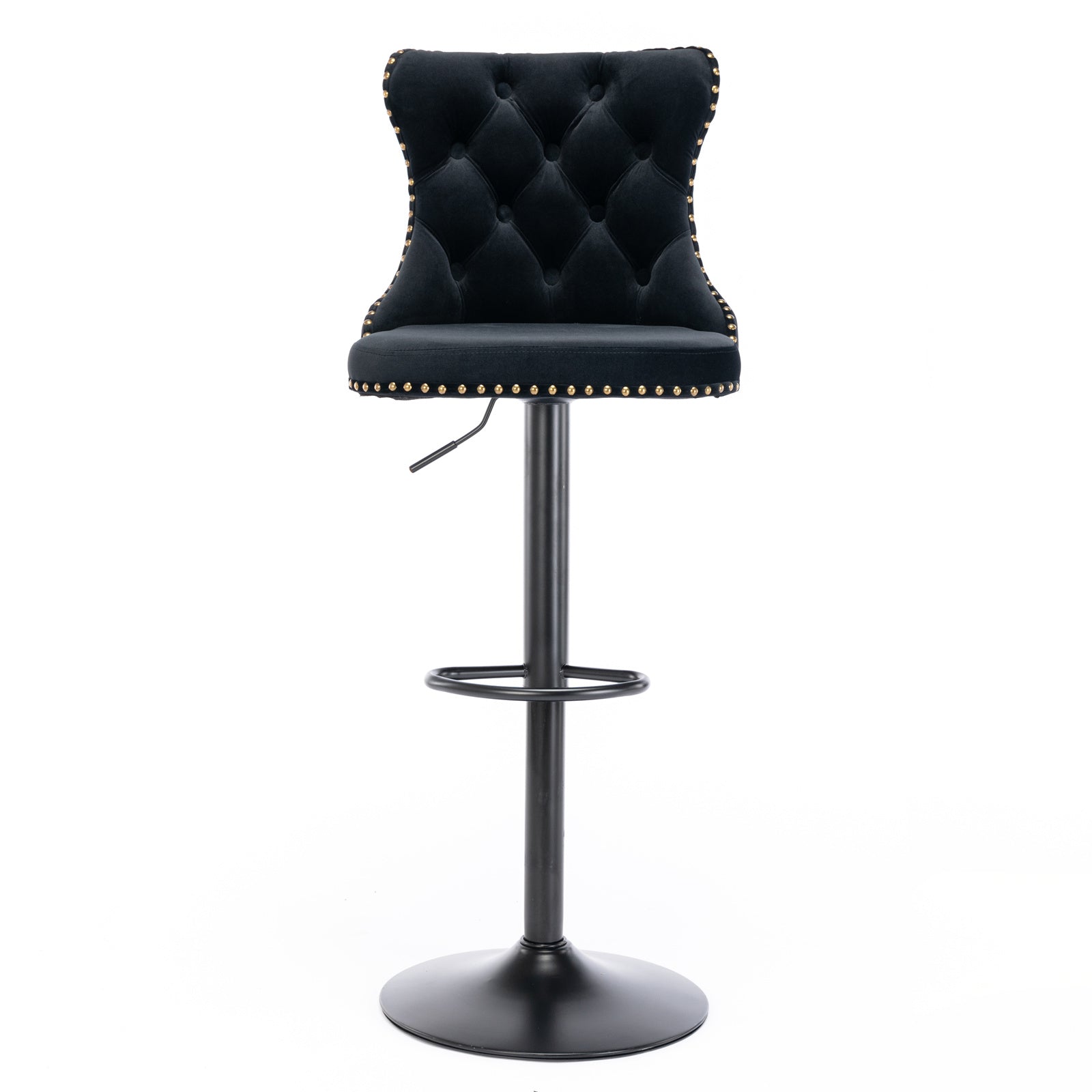 Set of 2 Modern Upholstered Tufted Velvet Armless Bar Stools with Back Rest- Black_5